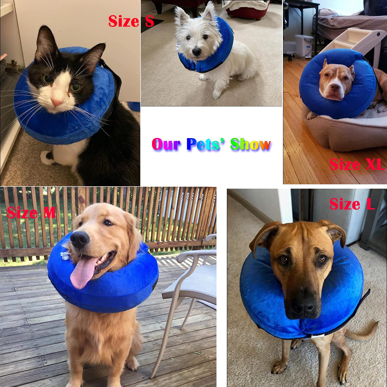 Qpets Inflatable Dog Cone Collar with Soft Cotton Cover, Adjustable Size After Surgery for Anti-Licking Cone Collar for Cat Dog,Surgery Recovery Collar for Pet (S)