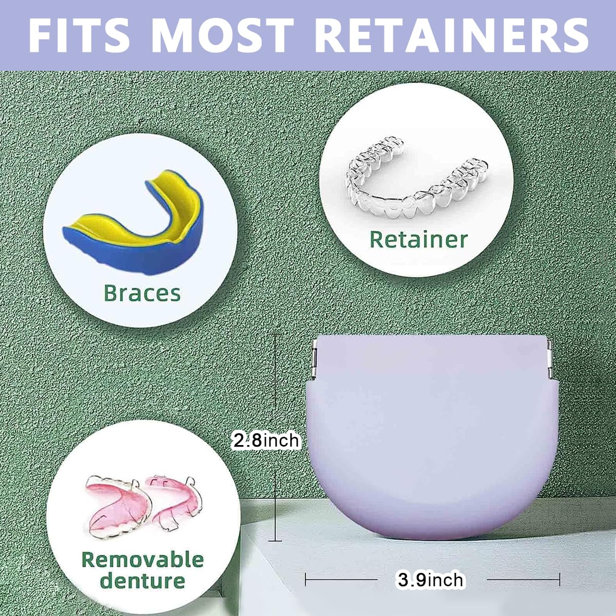 HANNEA Silicone Retainer Case for Dentures and Aligners with Vent Holes 90×75mm Purple