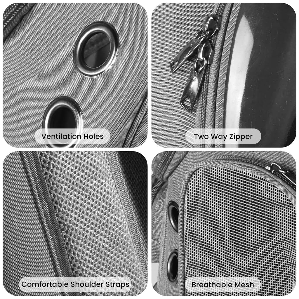 ZIBUYU Cat Carrier Backpack for Travel and Hiking featuring Bubble Window | Grey Ventilated Design