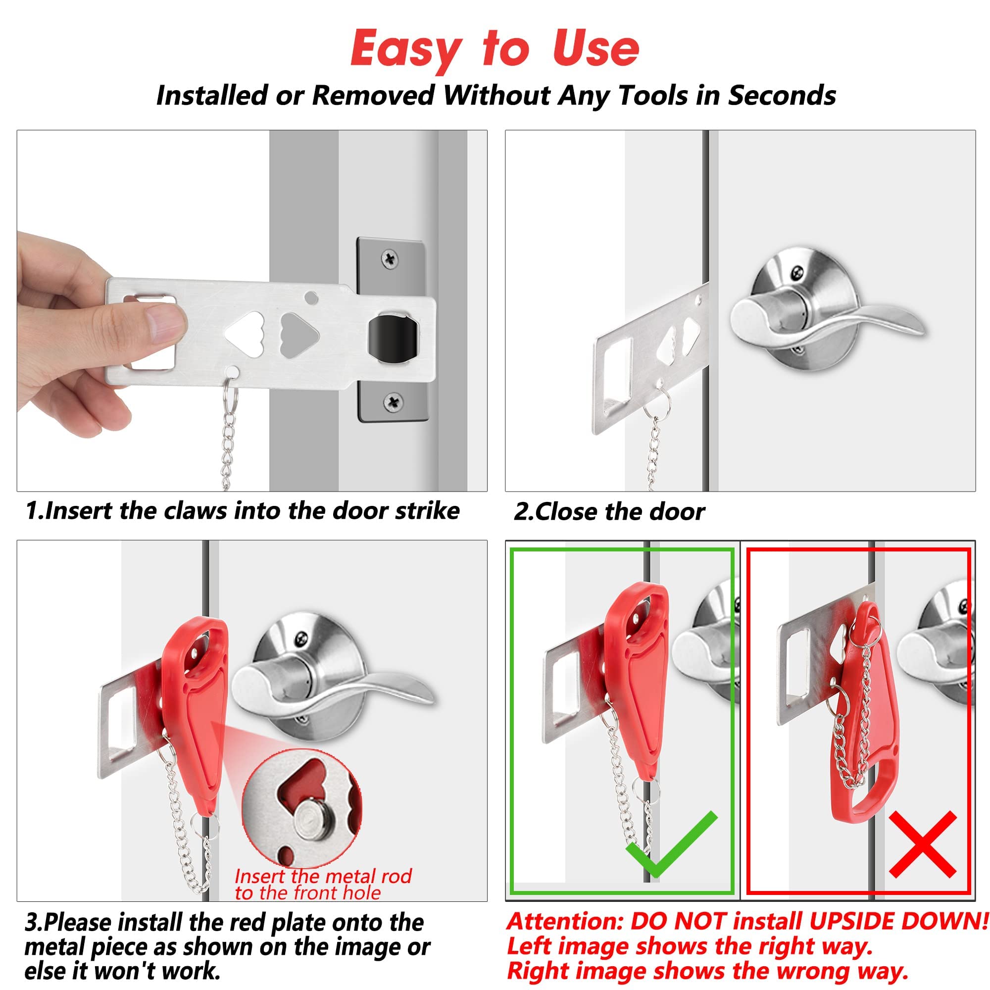 HASTHIP Portable Door Lock for Travel and Home Security featuring Stainless Steel Chain 6PCS