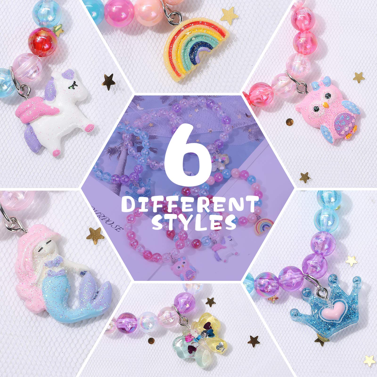Venzina Unicorn Bracelet Set for Girls with 18 Pcs Beads Rings and Hair Ties | Adjustable Colorful Jewellery