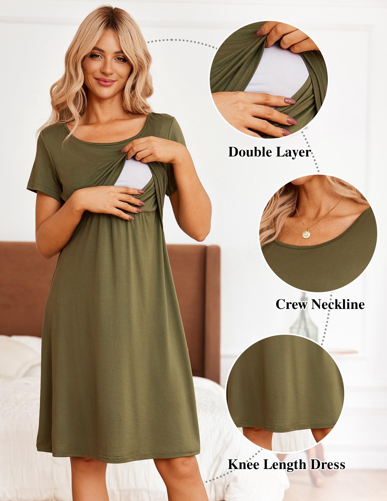 SANNIDHI Nursing Dress for Breastfeeding Mothers featuring Open Chest Piece and Breathable Polyester | Comfortable Green XL Maternity Nightdress