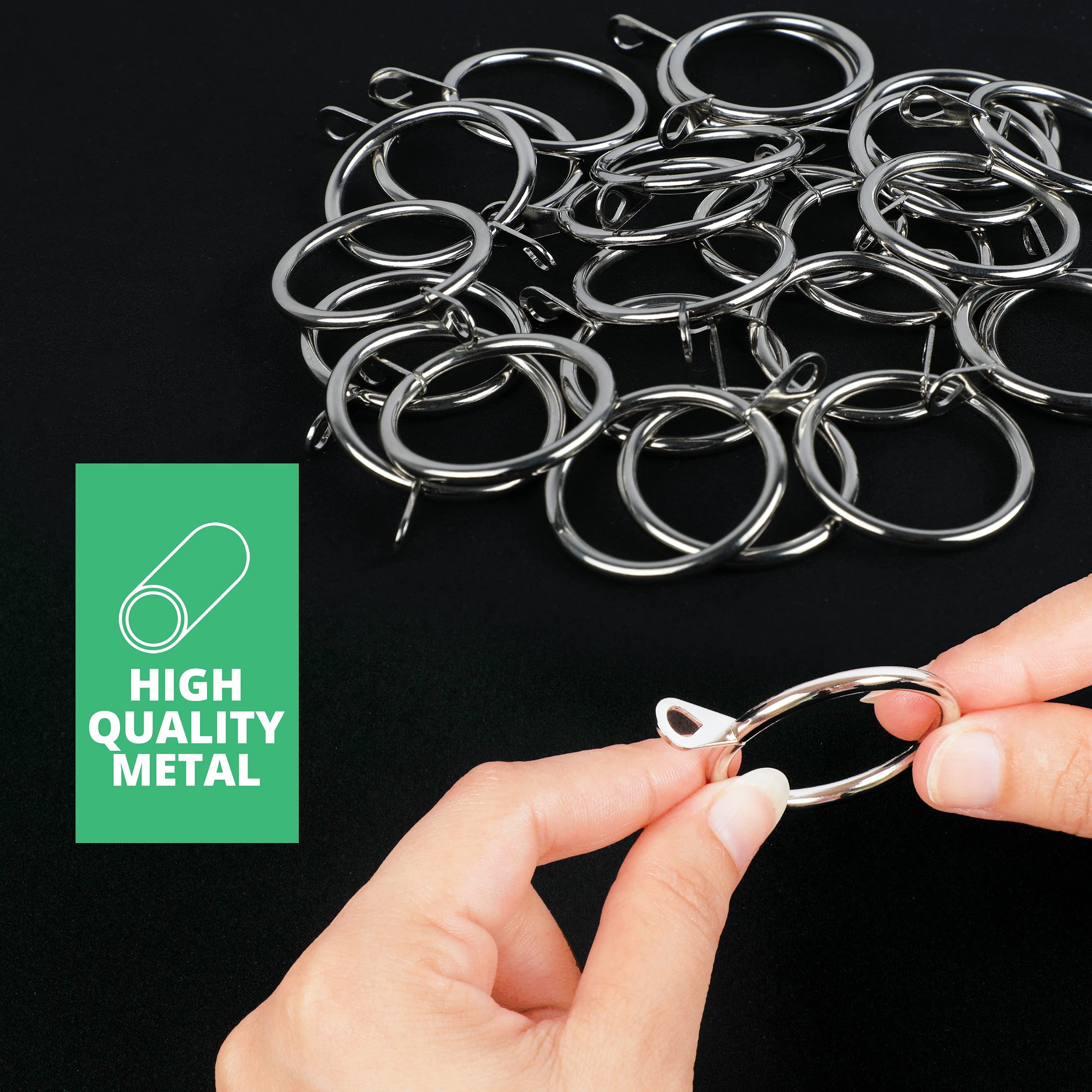 HASTHIP Metal Curtain Rings 12PCS for Window Drapes with 37mm Inner Diameter | Smooth Glide Rustproof Silver Hooks