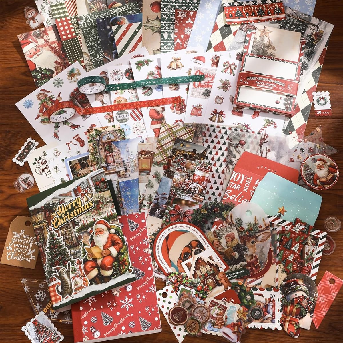 OFIFO Christmas Scrapbooking Gift Box Set with A6 Notebook and Retro Santa Stickers | DIY Holiday Journaling Kit