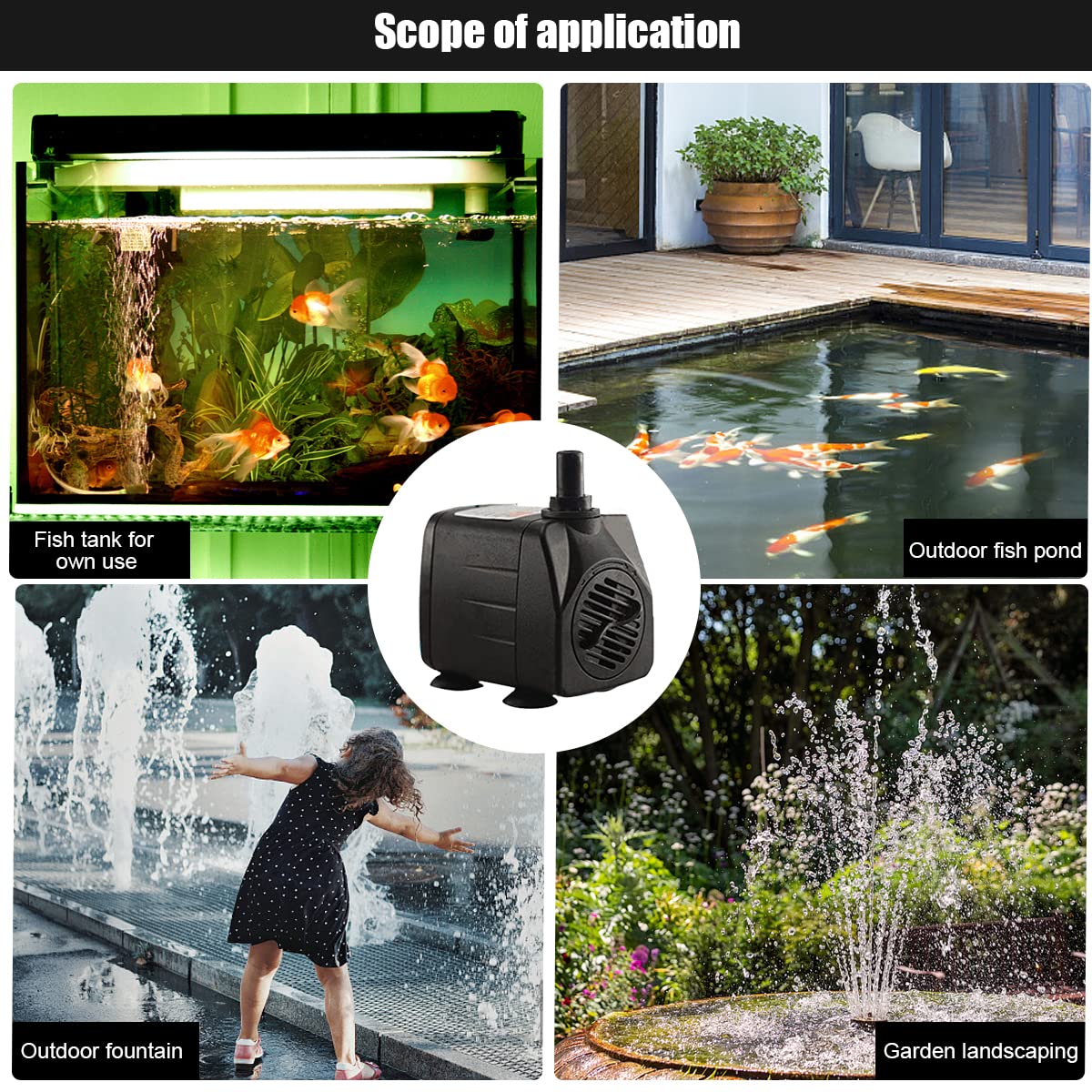 HASTHIP Aquarium Pump for Fountains and Fish Ponds with 750L/H Flow and 12 LED Lights | Ultra‑Quiet Submersible Motor 15W Black