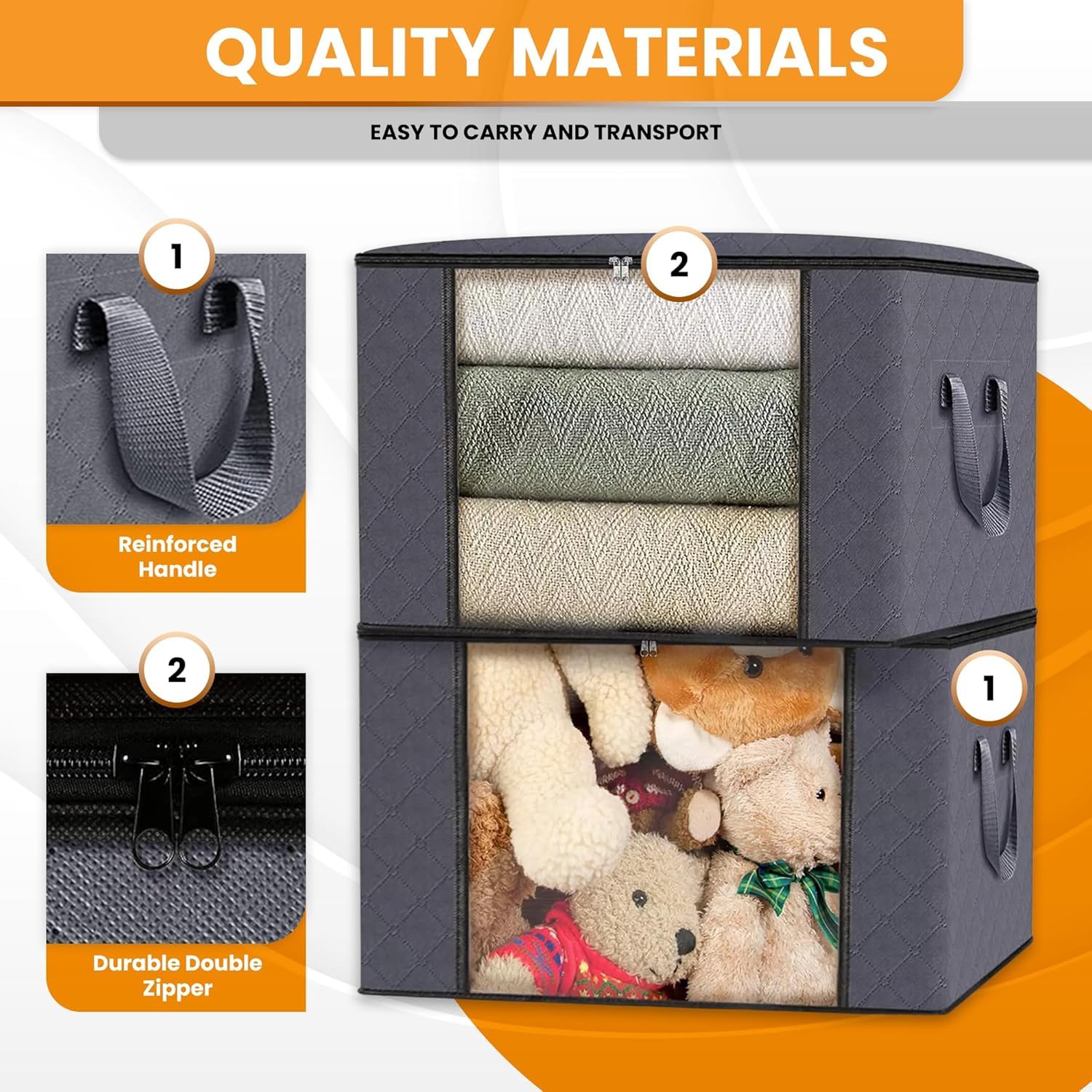 HASTHIP Clothes Storage Bins for Closet Organization with Reinforced Handle and Clear Window | 3 Pack 60L Foldable Non Woven Fabric Containers