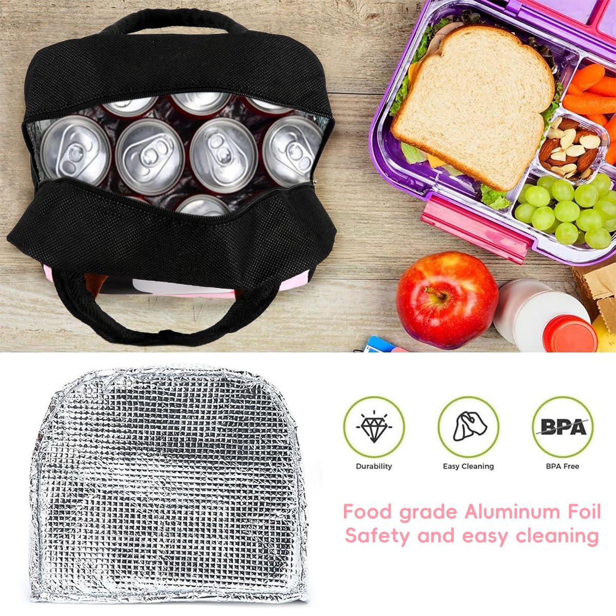 HASTHIP Lunch Bag for School and Picnic with Insulated Liner 21x12x18cm | Cartoon Fabric Design