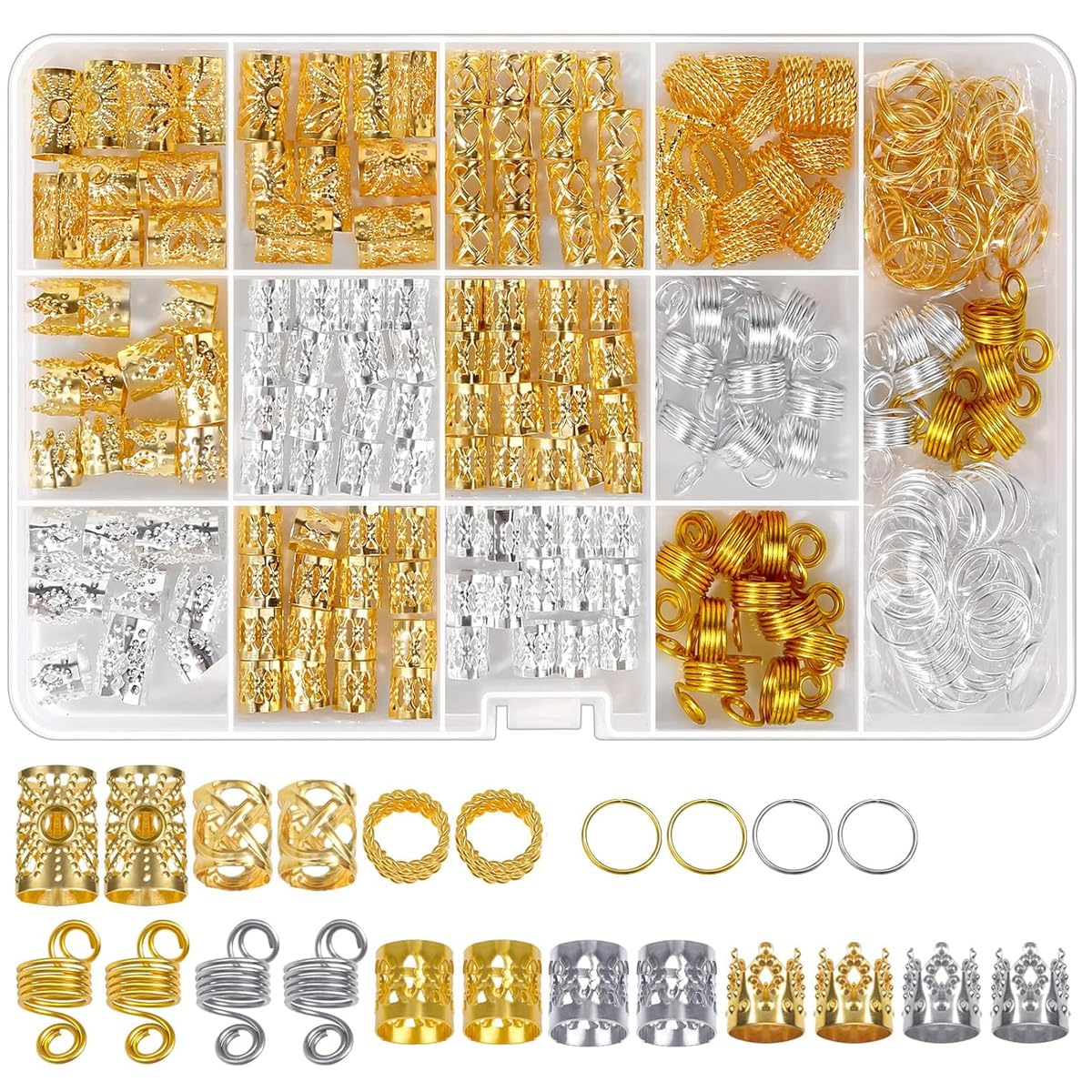 PALAY® 262pcs Hair Jewelry for Women Braids Dreadlocks Hair Braiding Charms, Assorted Luxury Alloy Metal Hair Coils Rings Hair Accessories for Braids