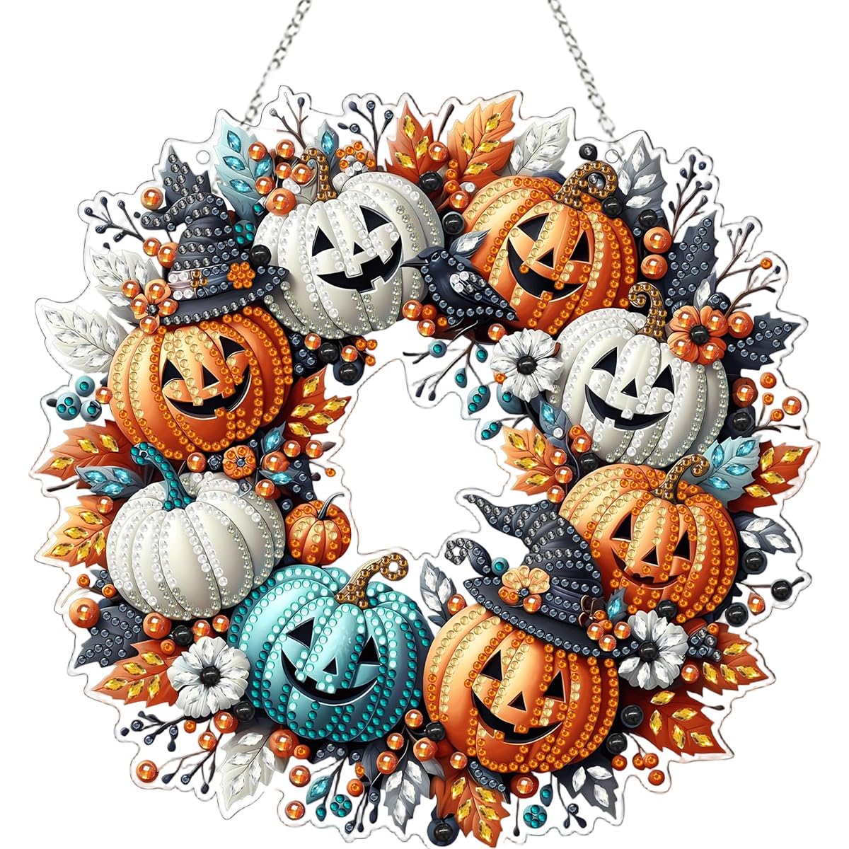 PATPAT DIY Halloween Ornament Diamond Art Craft Kit for Room Decor featuring 9.4 in Pumpkin Design | Sparkling Door Hanging Wreath