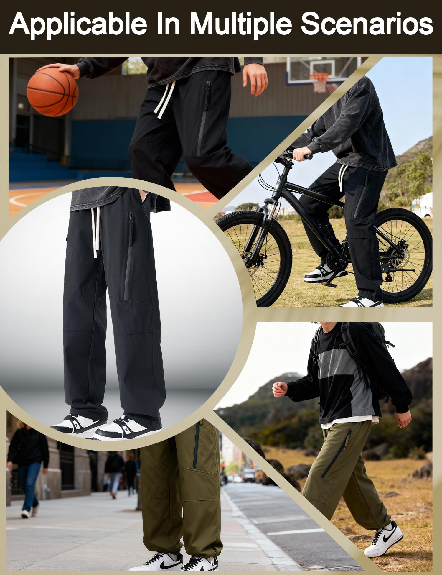 Venzina Men's Techwear Pants for Commuting and Travel featuring 2-Way Ankle Design | Waterproof Quick-Dry Army Green Joggers