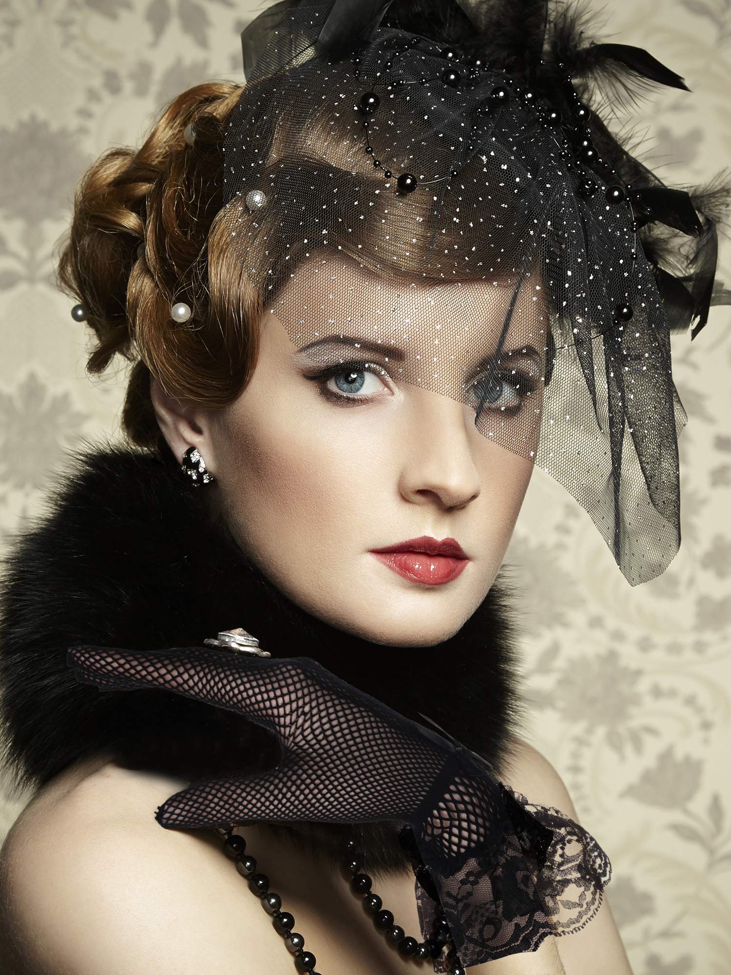 PALAY Lace Gloves for Weddings and Summer Parties with Floral Pattern | Elegant Black Short Design