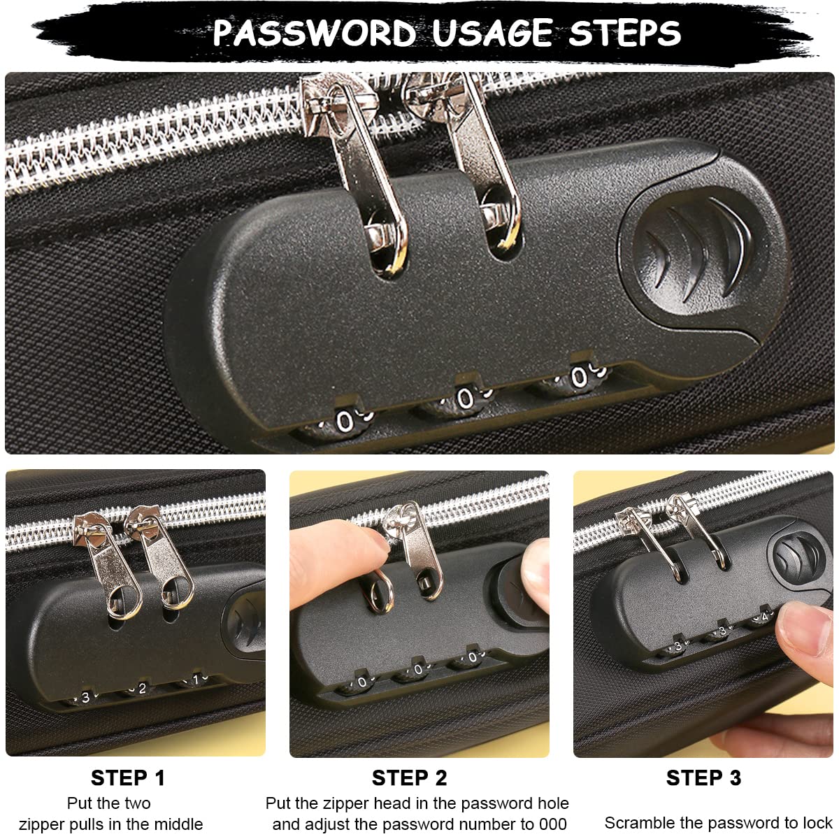 Climberty Canvas Pencil Case for School with 4 Layer Compartments and Combination Lock | Black Waterproof 21.5×9.5×6.5 cm