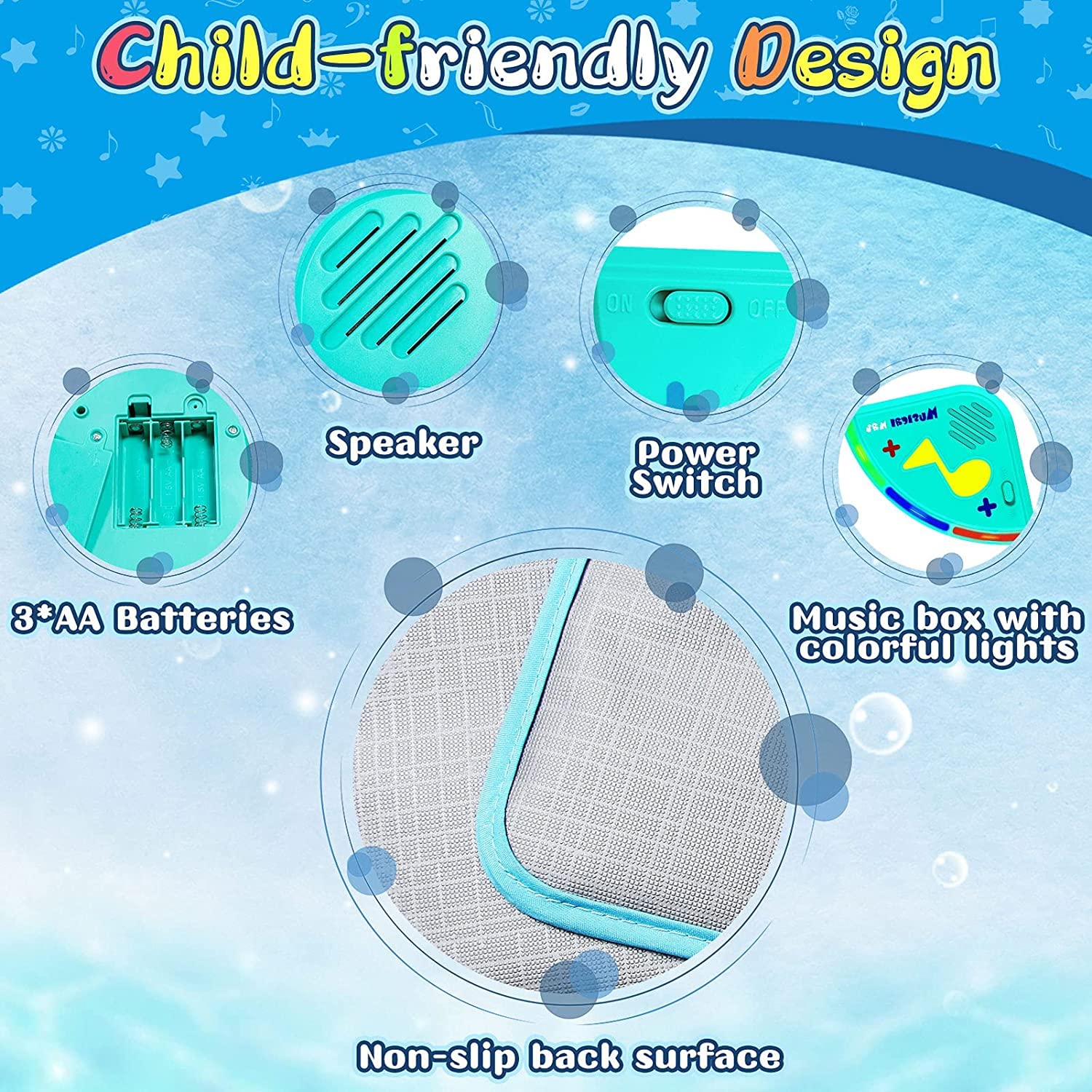 PATPAT Piano Mat for Kids with 8 Sounds and 6 Modes 110×36cm Foldable Play Mat | Blue