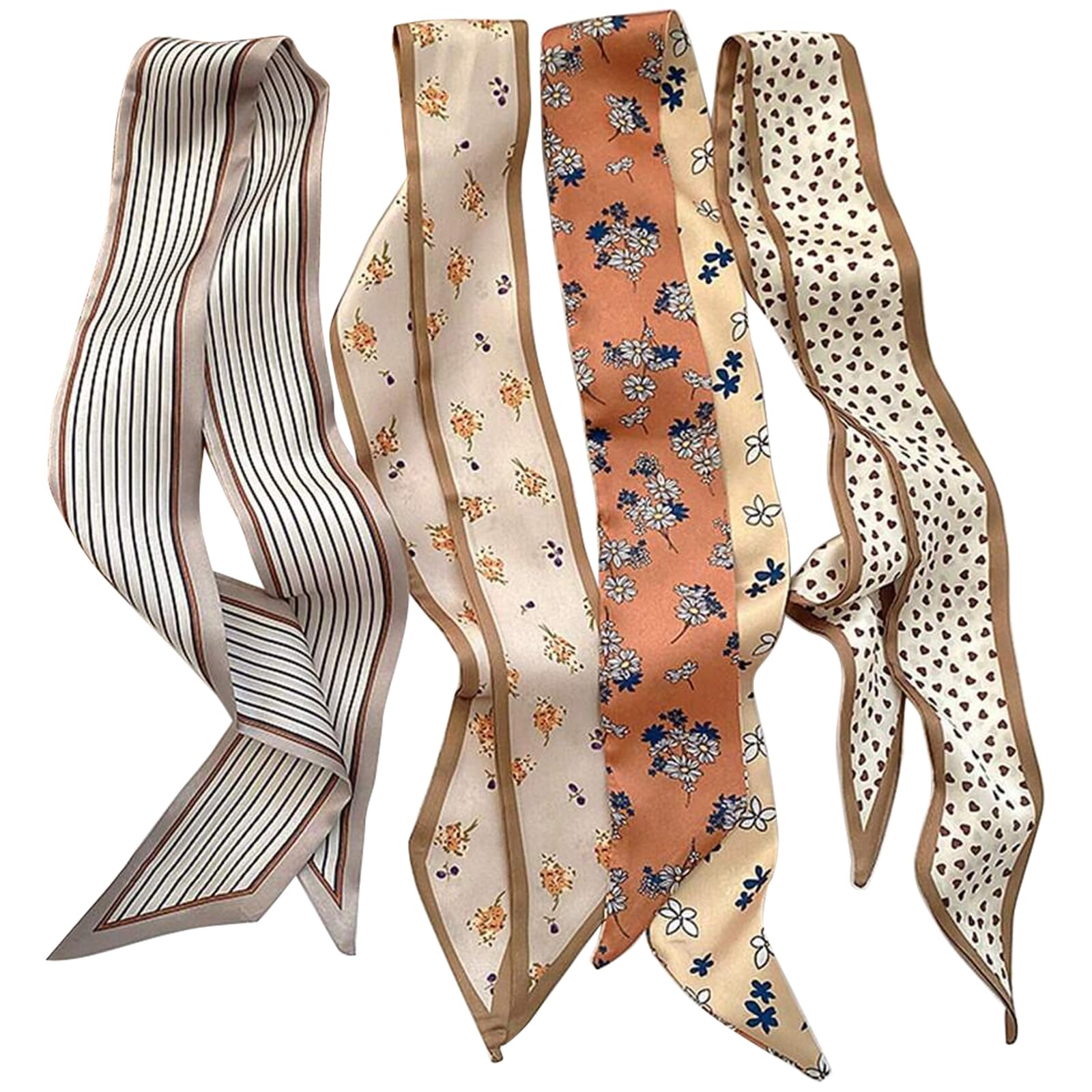 SANNIDHI® 4Pcs Fashion Scarves for Women Multifunctional Boho Scarves Headbands Satin Scarf for Bag Hair Accessories