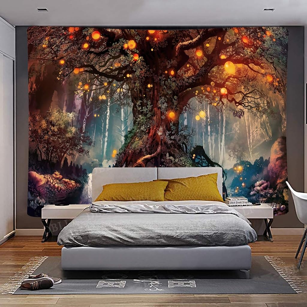 HASTHIP® Tree of Life Tapestry Magical Forest Polyester Psychedelic Wall TV Background for Living Room 50X60 Inches Brown 2PCS