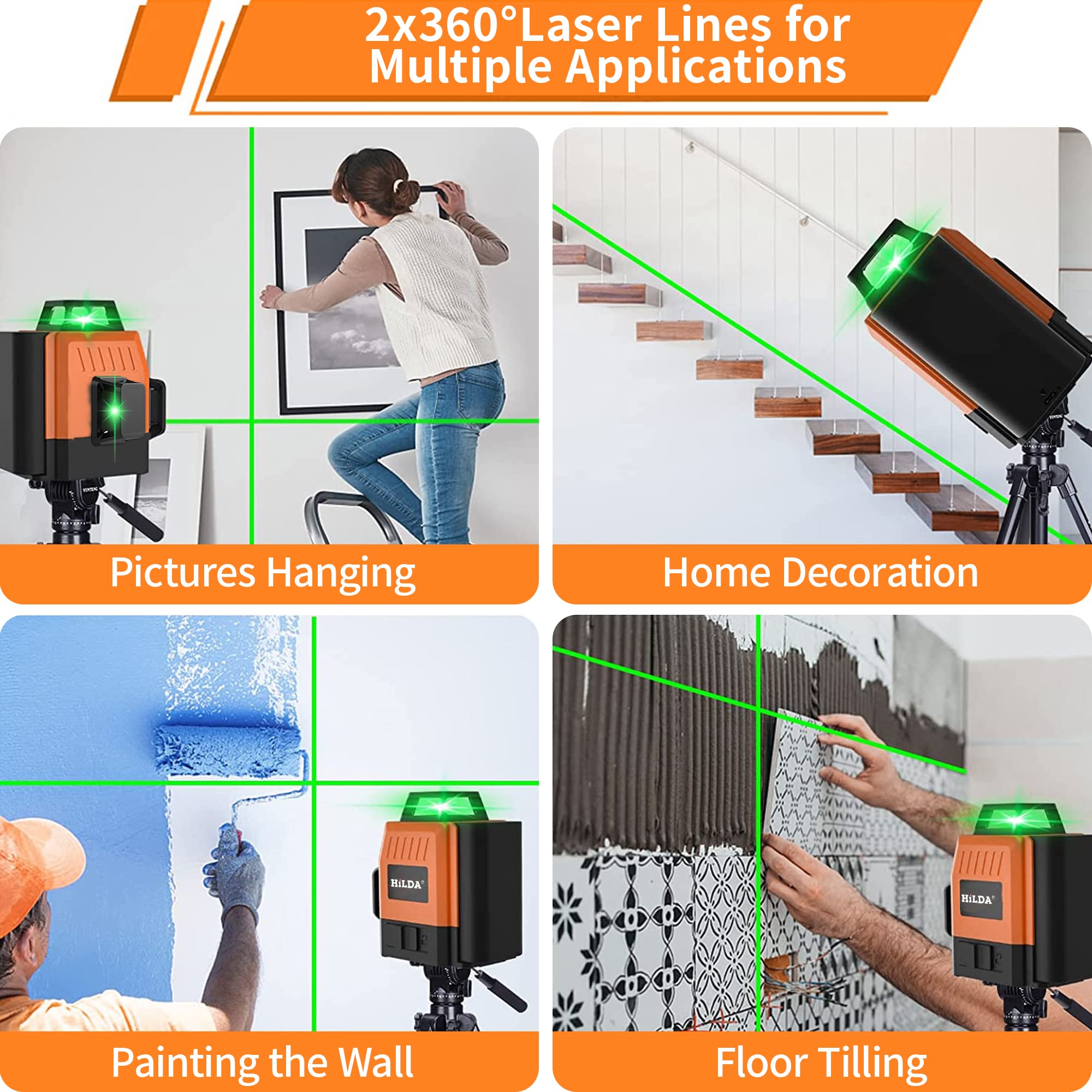 HASTHIP 3X360 Laser Level Machine, Remote Control Laser Measuring Tape, Machine with Stand and Base for Construction 12 Line Auto Self-Leveling and Alignment Cross Line