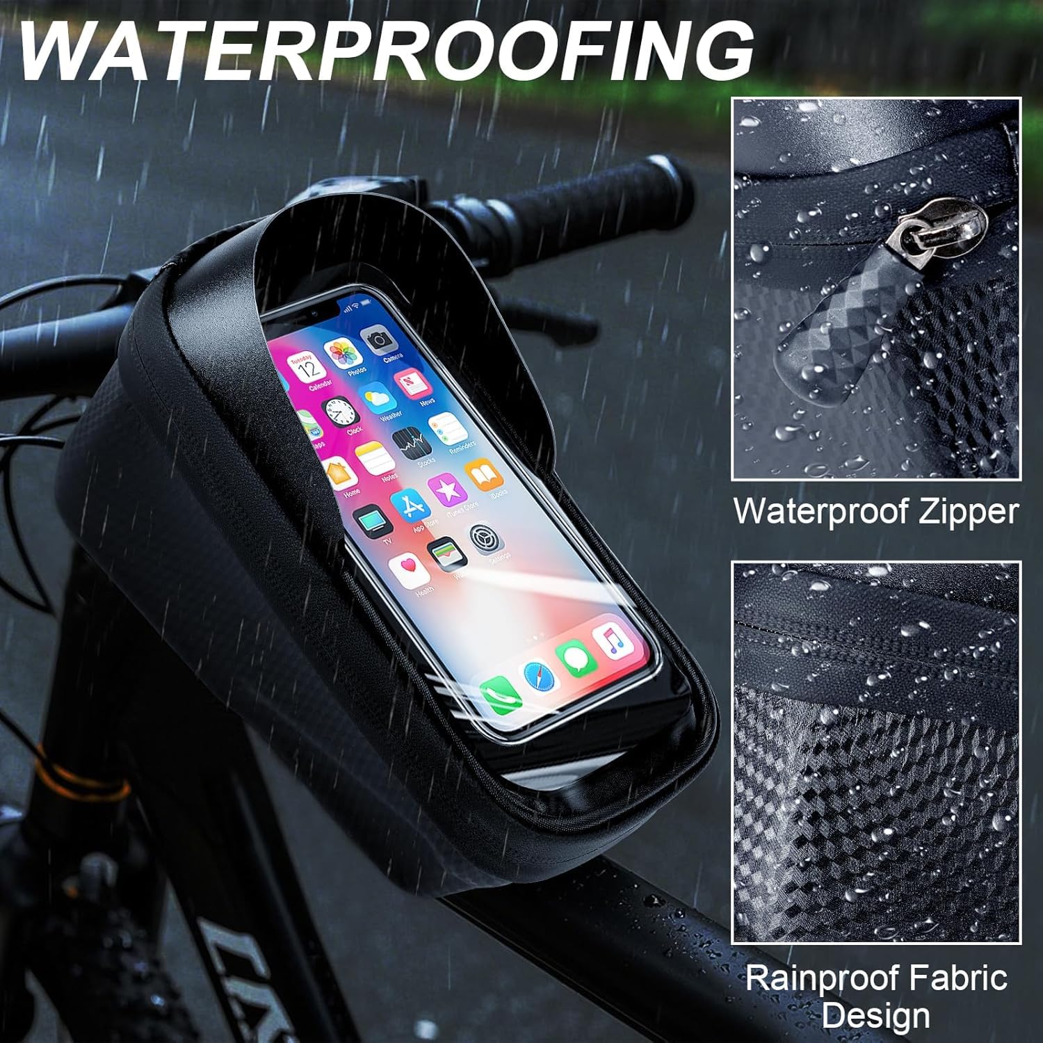 PROBEROS Bicycle Phone Bag for 4.7–7 in Phones with TPU Touchscreen and Waterproof EVA | Removable Top Tube Storage