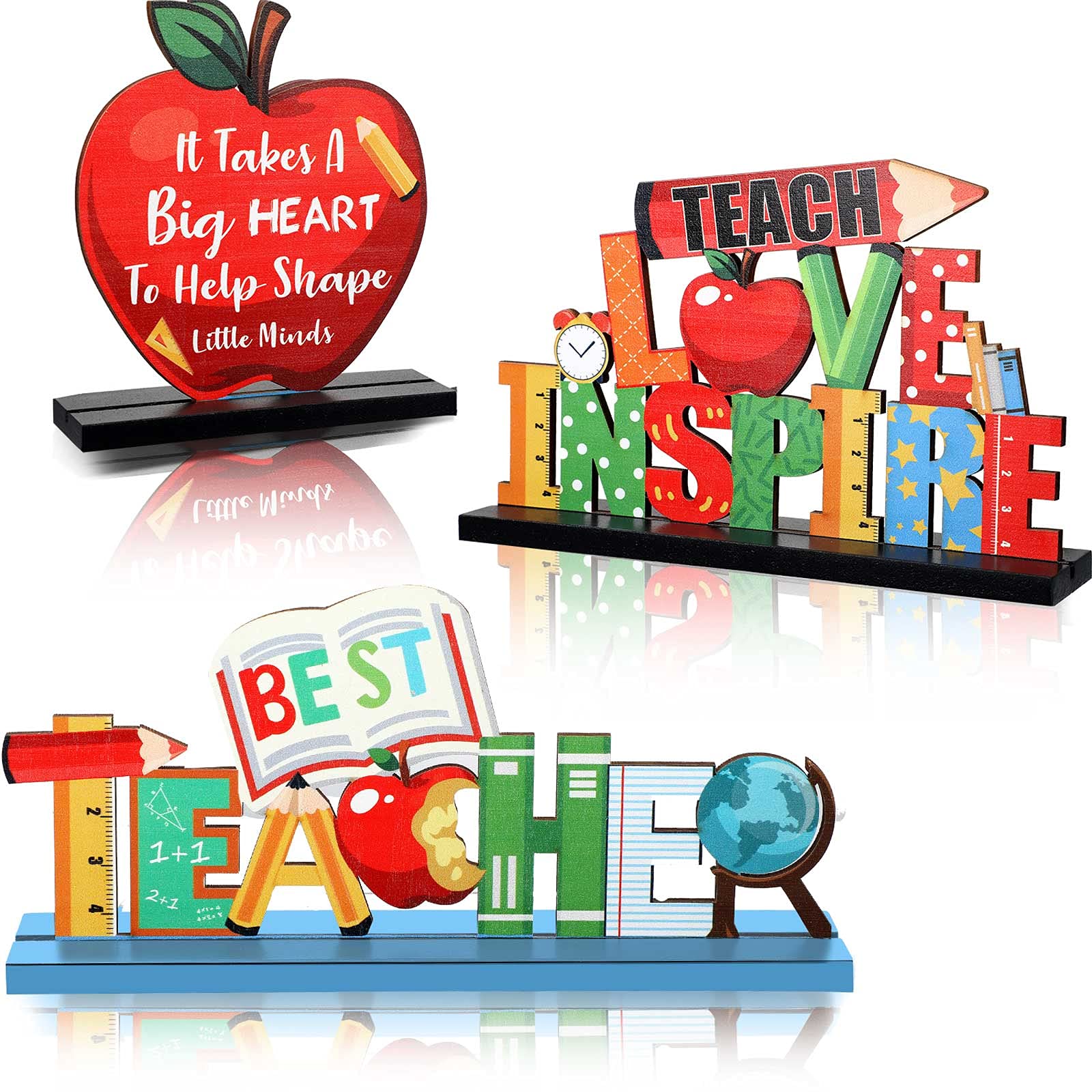 HASTHIP® Teacher Appreciation Table Centerpieces Decorations for Student to Teacher Home Decor Classrooms Desks Teaching Wooden Signs Topper (3 Pack)