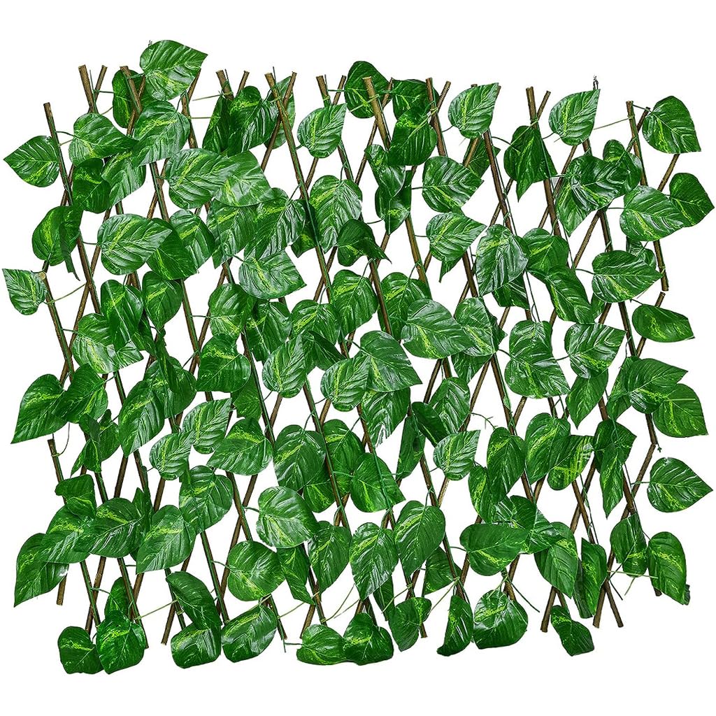 HASTHIP Artificial Green Plant Fence for Garden featuring Retractable Design 11×47–120×22 in | Wooden and Plastic Decorative Ivy Panel