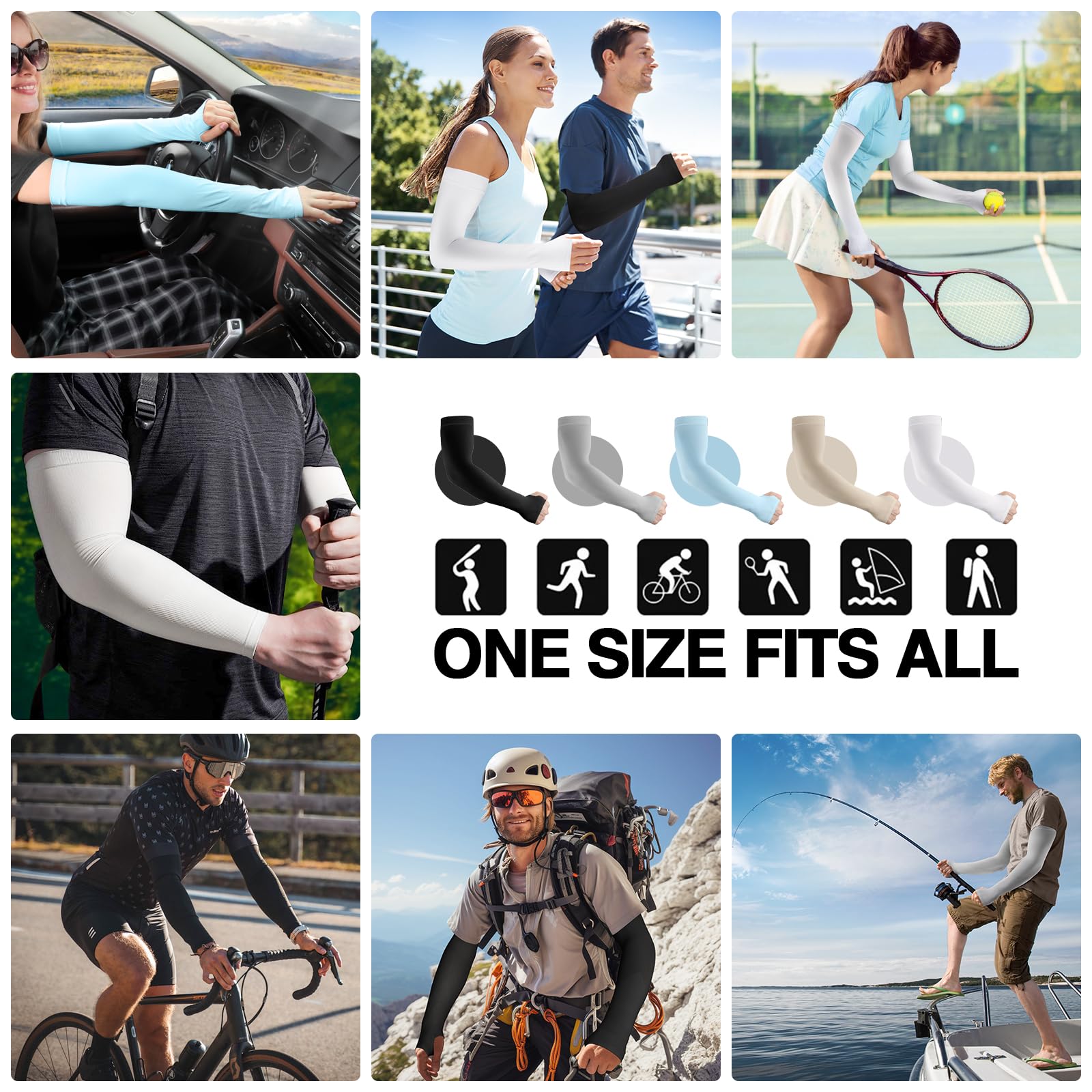 Zibuyu Arm Sleeves for Running and Outdoor Sports with Thumb Hole | 2 Pairs UV Protection Black