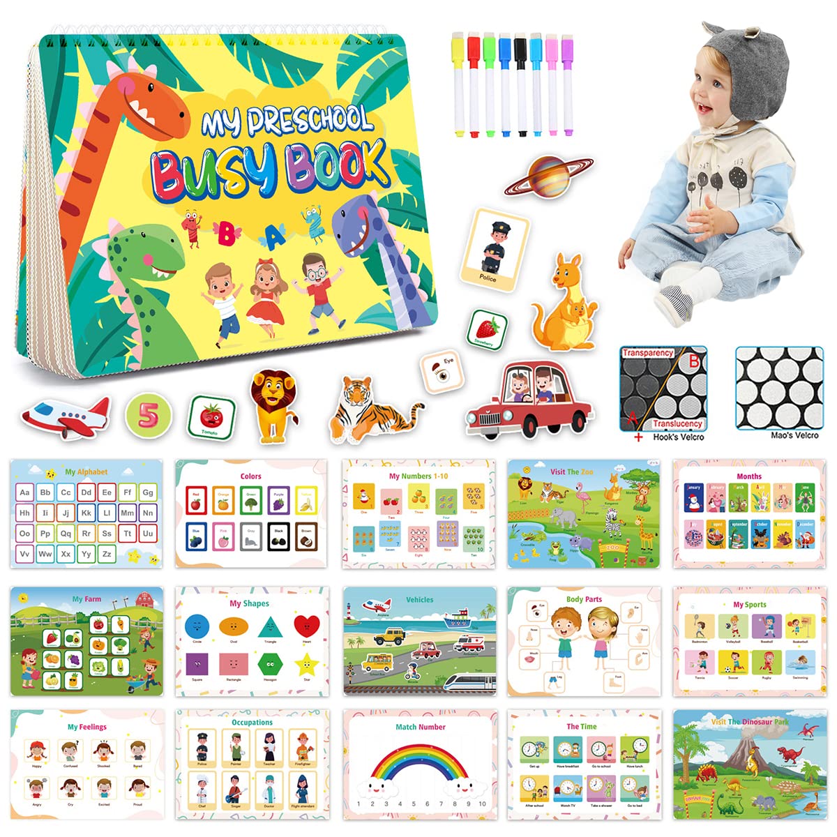 PATPAT Montessori Busy Book for Toddlers with 16 Learning Themes and Waterproof Pages | Educational Sensory Toy for Kids 1–6