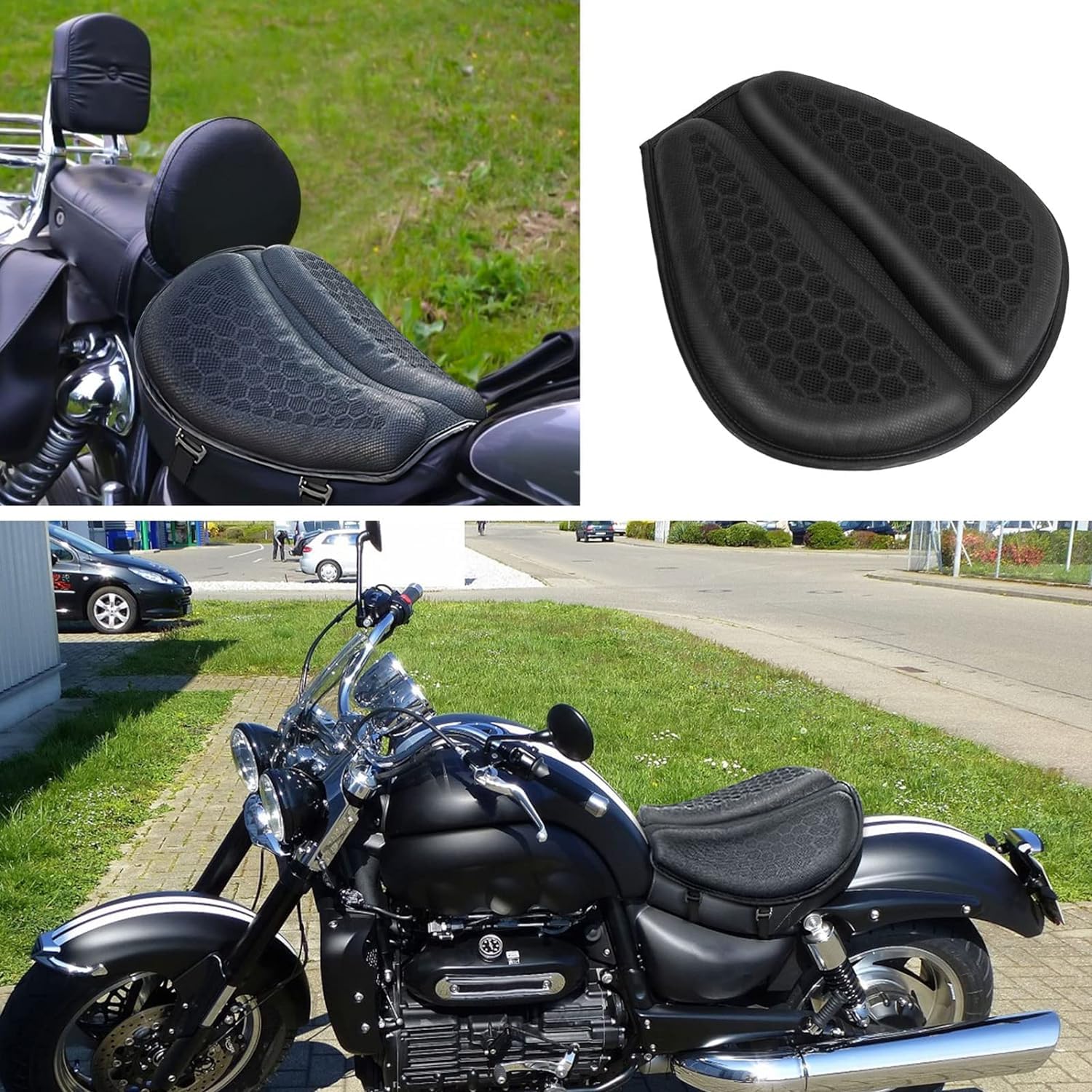 STHIRA Motorcycle Seat Cushion Gel Pads 2 Pcs for Long Rides with 3D Honeycomb Structure and High‑Density Gel | Breathable Comfort for All‑Season Use