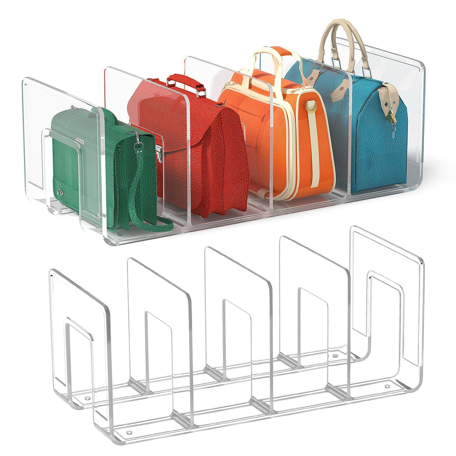 HASTHIP Shelf Divider for Wardrobe with 4 Compartments Clear Acrylic 12.5x5.7x5 in | Handbag Organizer
