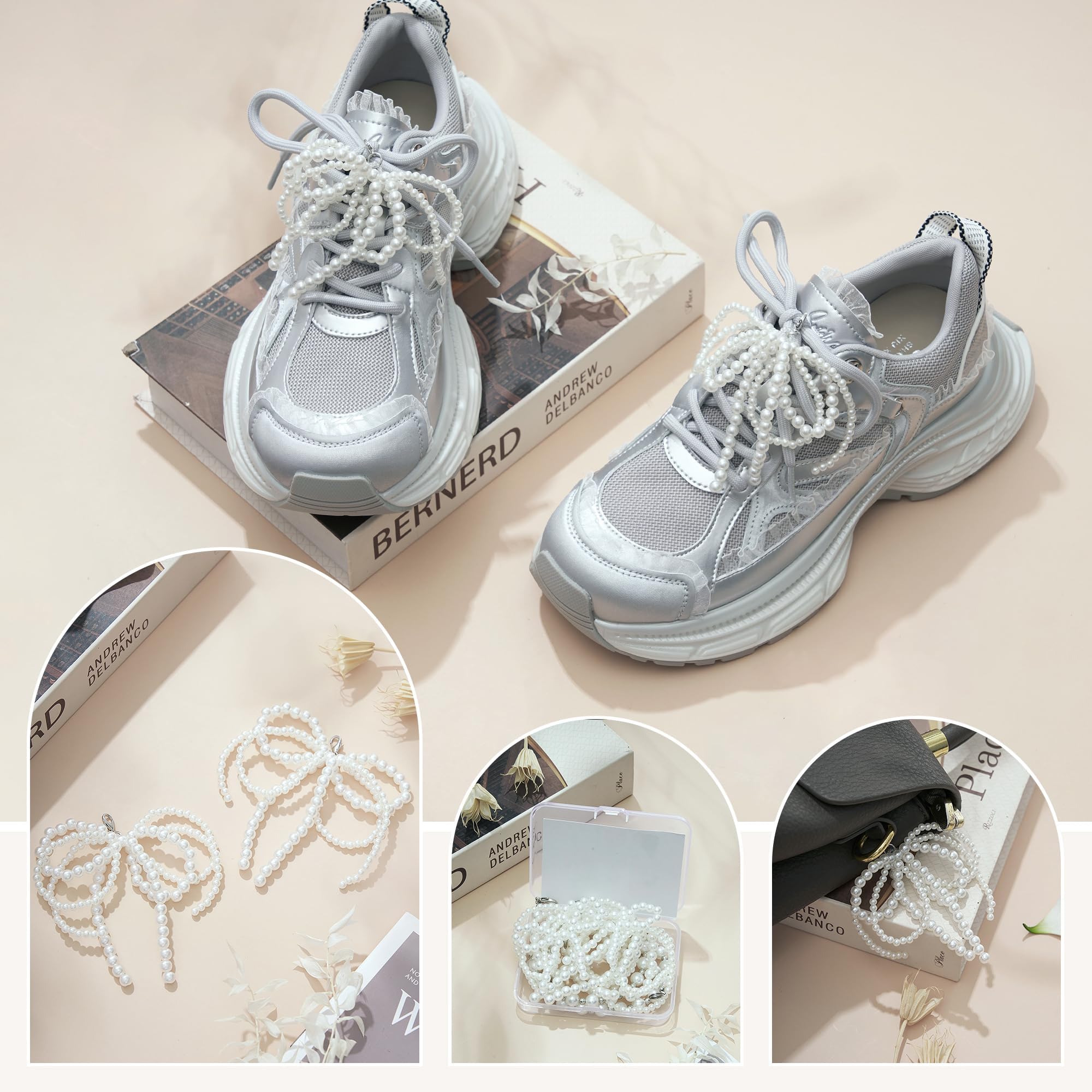 MAYCREATE Pearls Bowknot Shoe Charms for Sneakers and Dress Shoes featuring Lobster Buckle