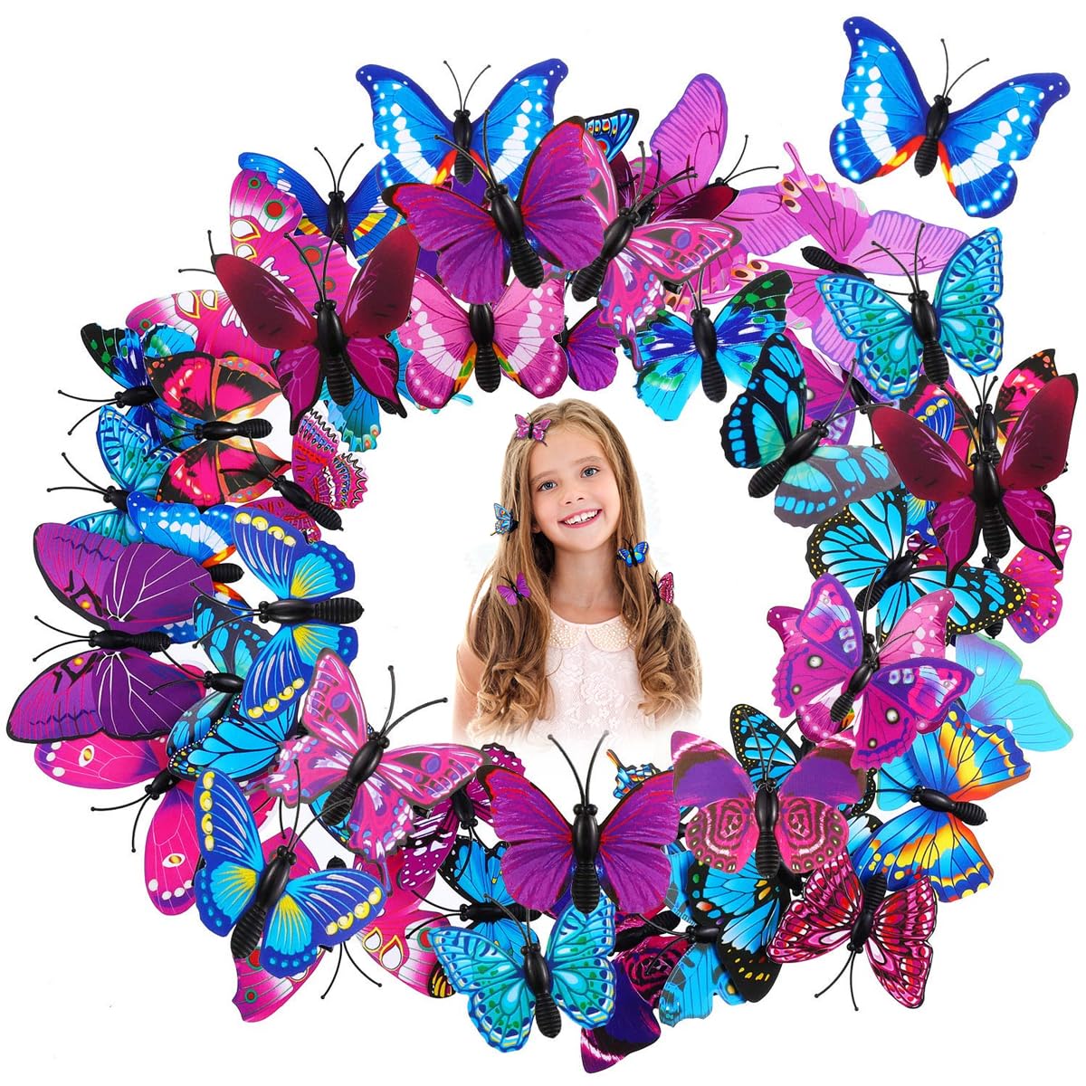 PALAY® 50pcs Butterfly Hair Clips for Girls Kids, Cute Vivid 3D Butterfly Barrettes, Stylish Hair Clip Hair Accessories for Girls Teens Women Bridal, Party Favors