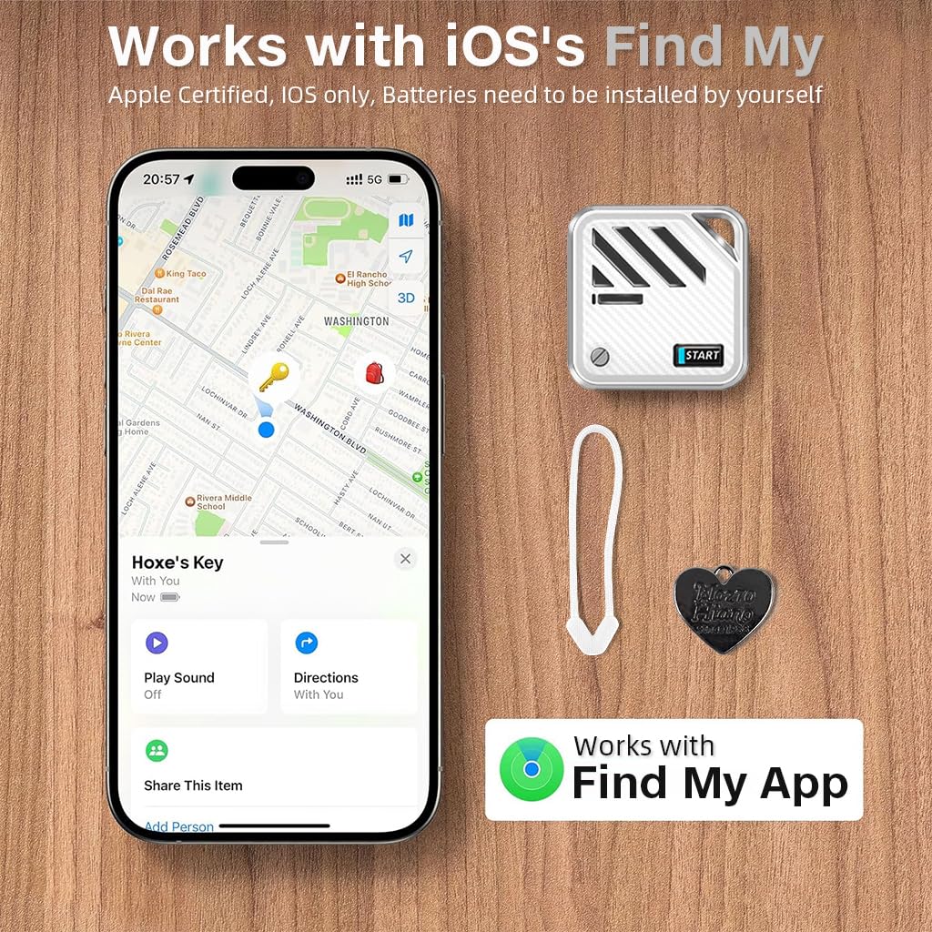 Verilux Air Item Finder for iOS with Loop Hole Bluetooth Tracking | Compact 3.2x3.2x0.94 cm White