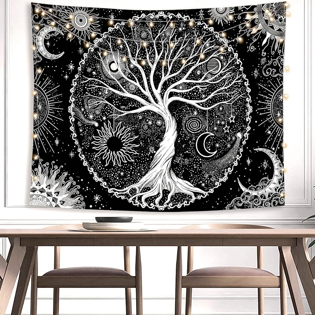 HASTHIP® Tree of Life Tapestry Black and White Tapestry Galaxy Space Tapestry Black Aesthetic Tapestry Wall Hanging for Bedroom (50×60 Inches)