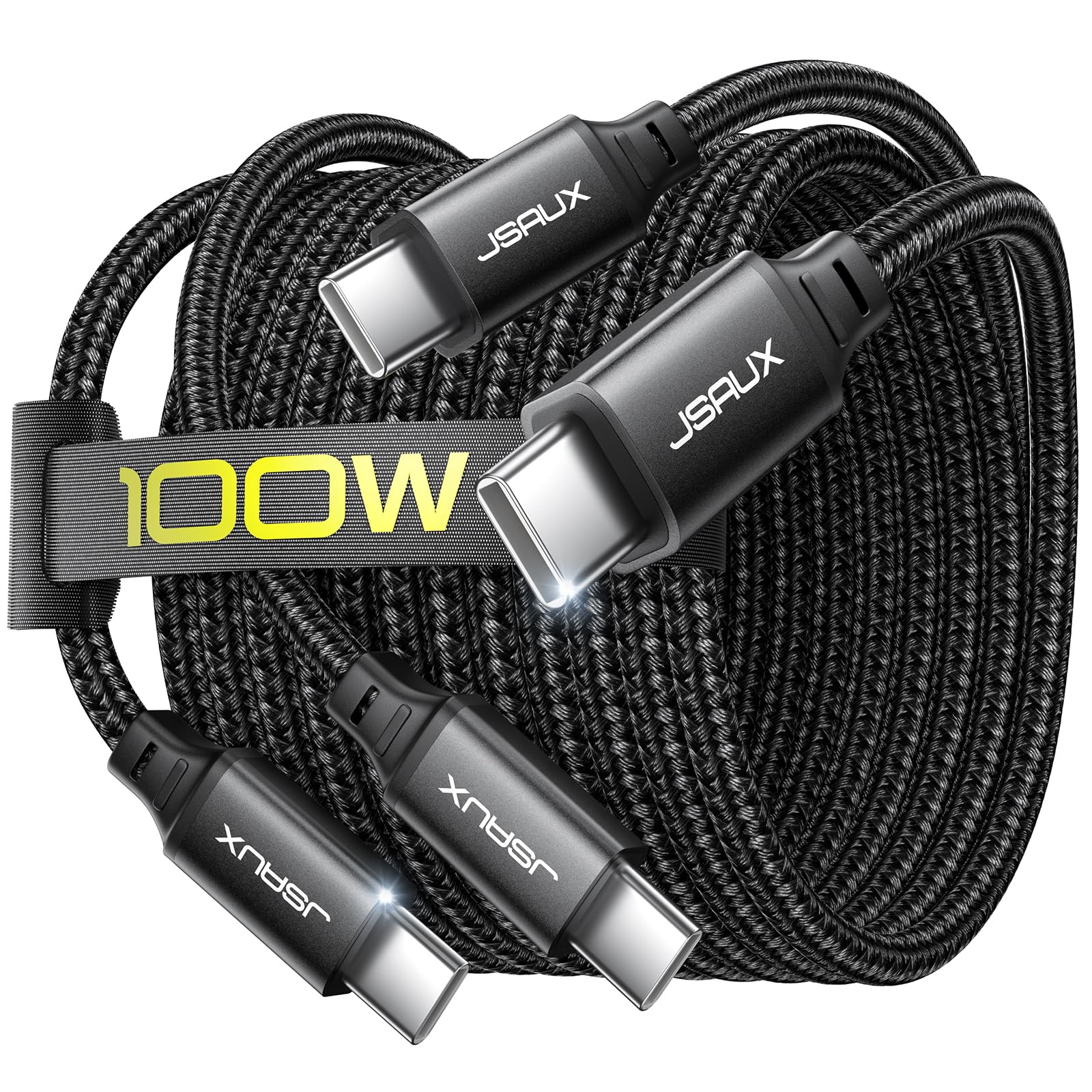 JSAUX® 2-Pack 100W/5A Type C To Type C Cable Fast Charging 6.6Ft/2M Braided Cable, 480Mbps Data Sync