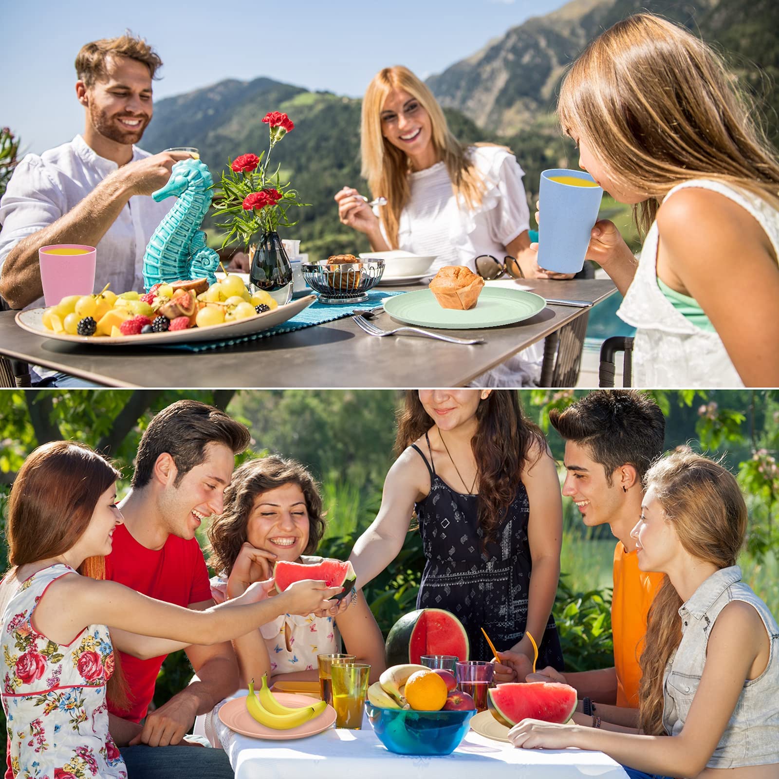 HASTHIP Dinnerware Set for Everyday Meals with 28 Pcs Unbreakable Wheat Straw Tableware