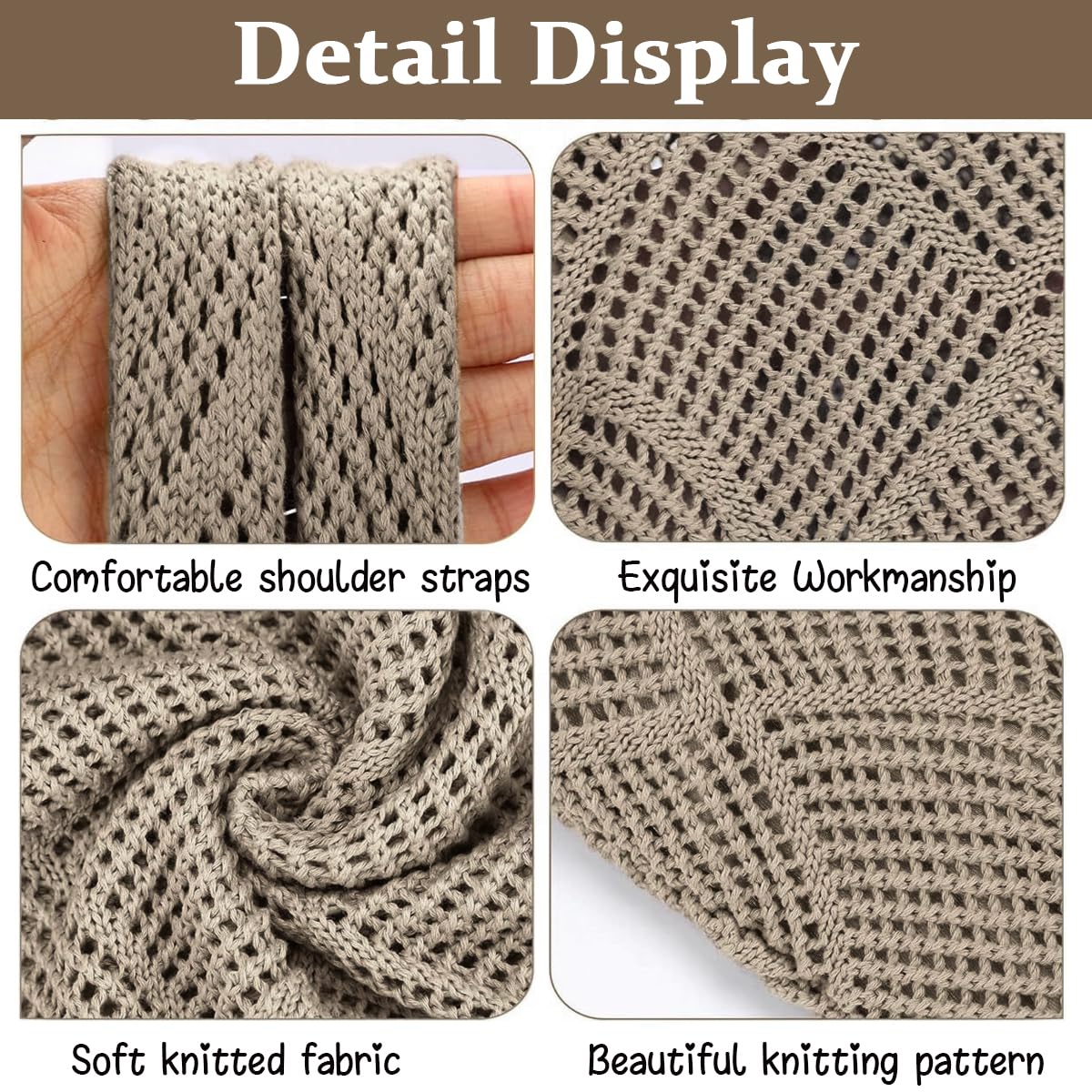 Venzina Hand Bag for Everyday Style featuring Hollow Out Crochet Design 29x37cm Khaki