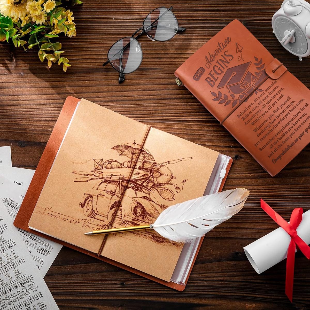 Zibuyu A6 Diary for Travel Notes with 100 Lined Pages in Brown PU Leather | Graduation Gift