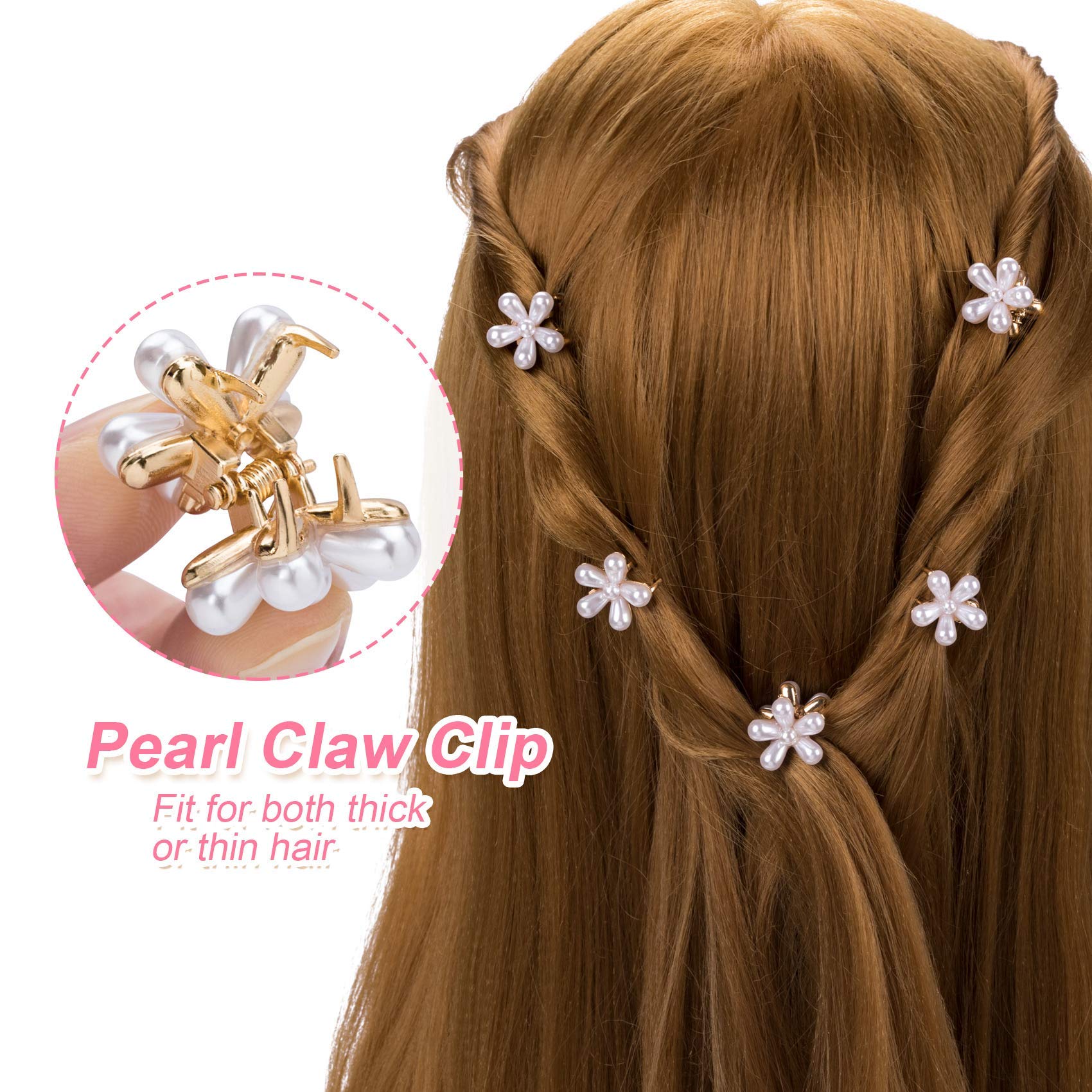 PALAY® 12Pcs Small Pearl Hair Claw Clips Retro Hair Clips with Daisy Flower, Sweet Artificial Bangs Clips Decorative Hair Accessories for Women Girls