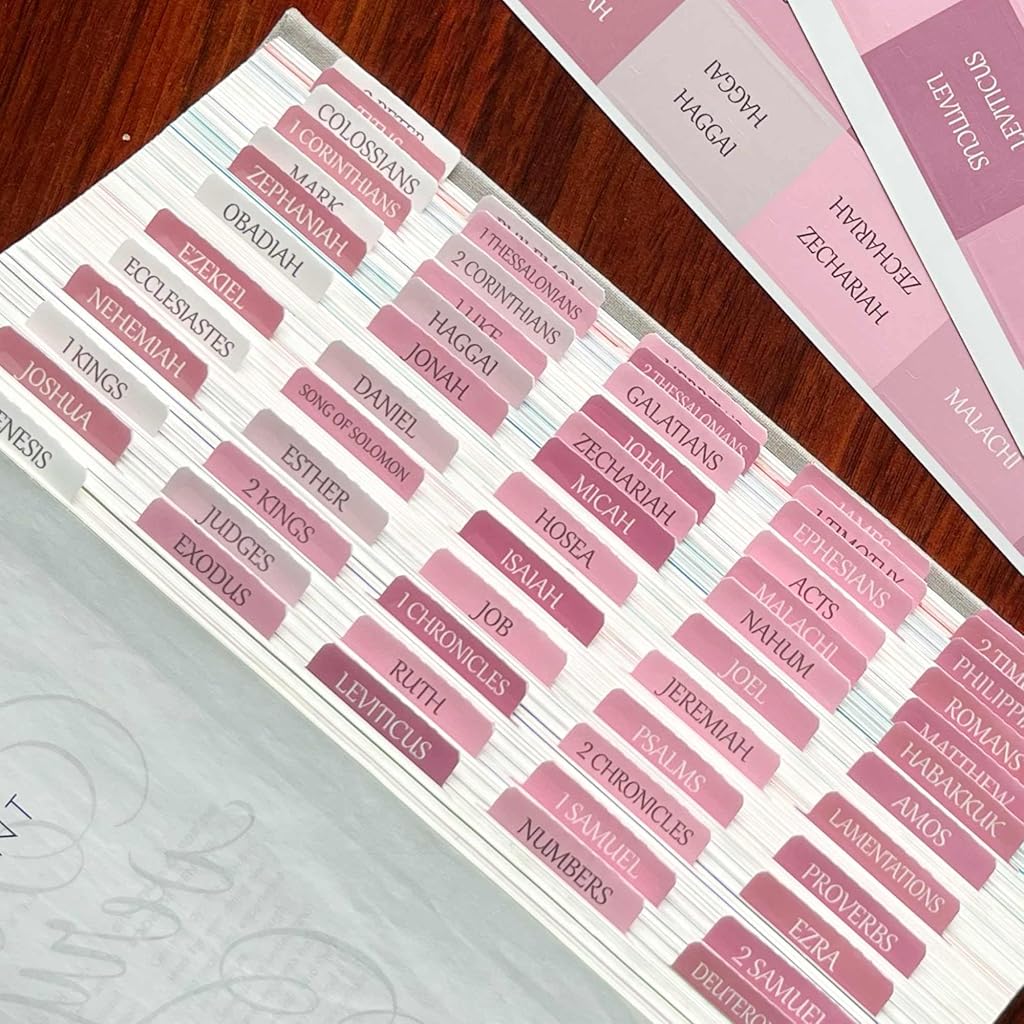 Climberty® 5 Sheet Bible Index Tabs the Old Testament Index Stickers for Quick Navigation  Peel and Stick Waterproof Laminated Bible Tabs with Writtable Blank Fringe, Pink