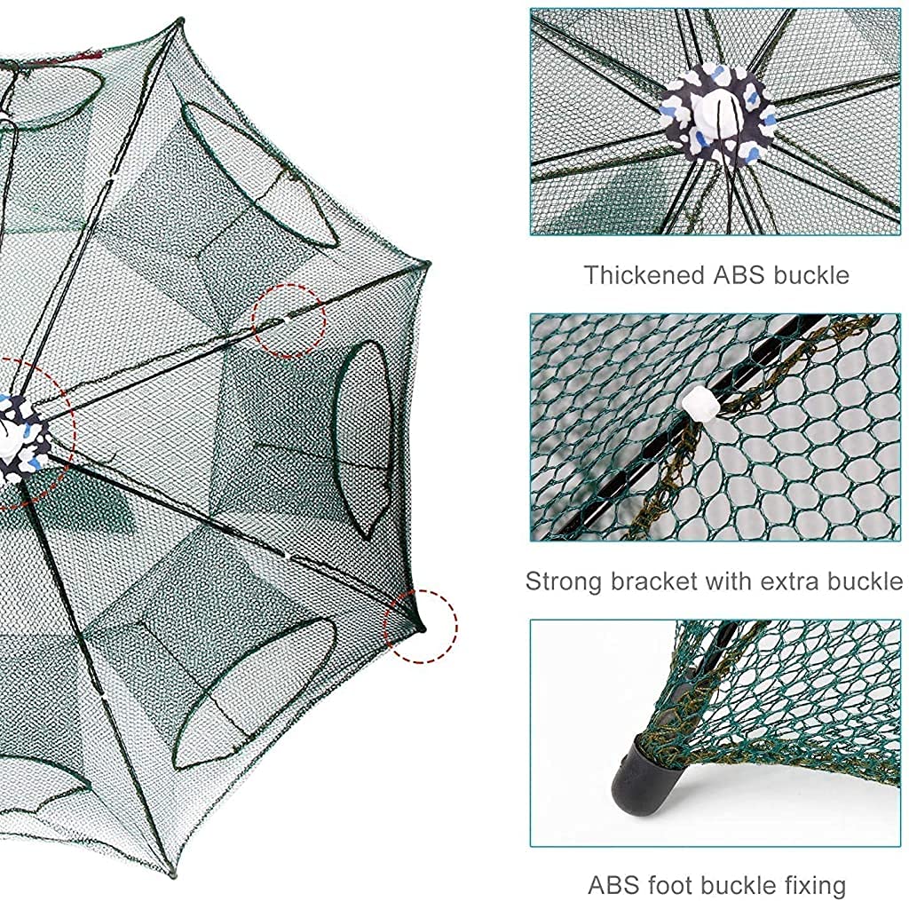 Proberos  Cast Mesh Automatic Light Upgraded 6 Side, Portable Folded Fishing Net for Shrimp, Minnow, Crayfish, Crab