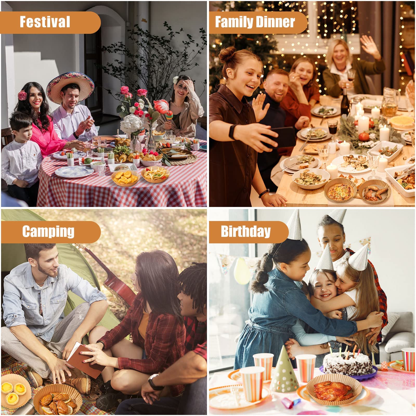 HASTHIP Air Fryer Paper Sheets 50pcs for Baking and Cooking with 4.5cm Raised Edge | Natural Greaseproof Parchment Liners