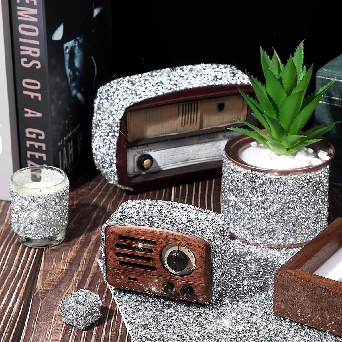 MAYCREATE Self Adhesive Rhinestone Strips for DIY Crafts with Strong Adhesion 9.4 x 15.8 in White | Cuttable Bling Ribbon for Decoration