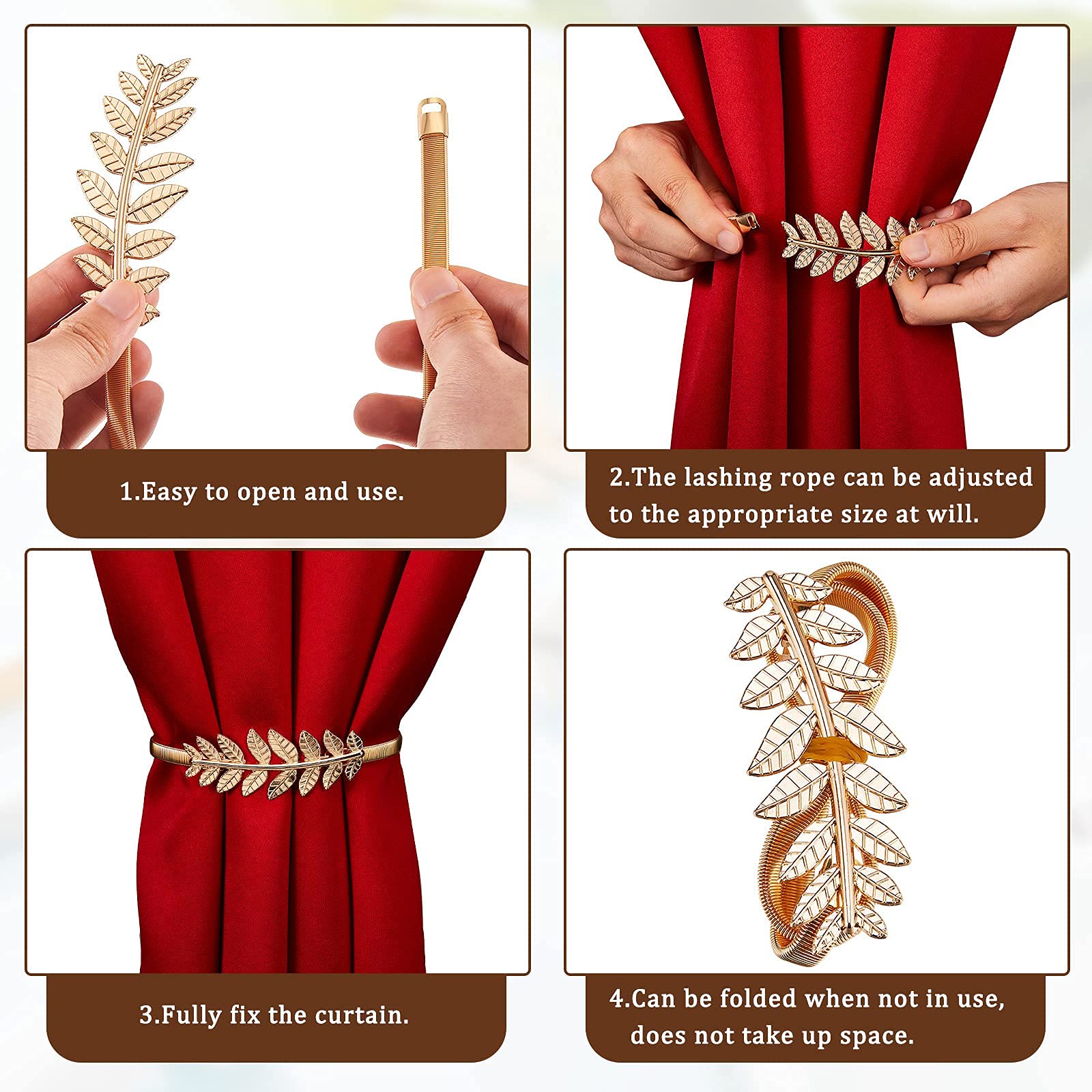 HASTHIP Curtain Tiebacks 2 Pack for Living Room and Bedroom featuring Adjustable Alloy Straps in Gold