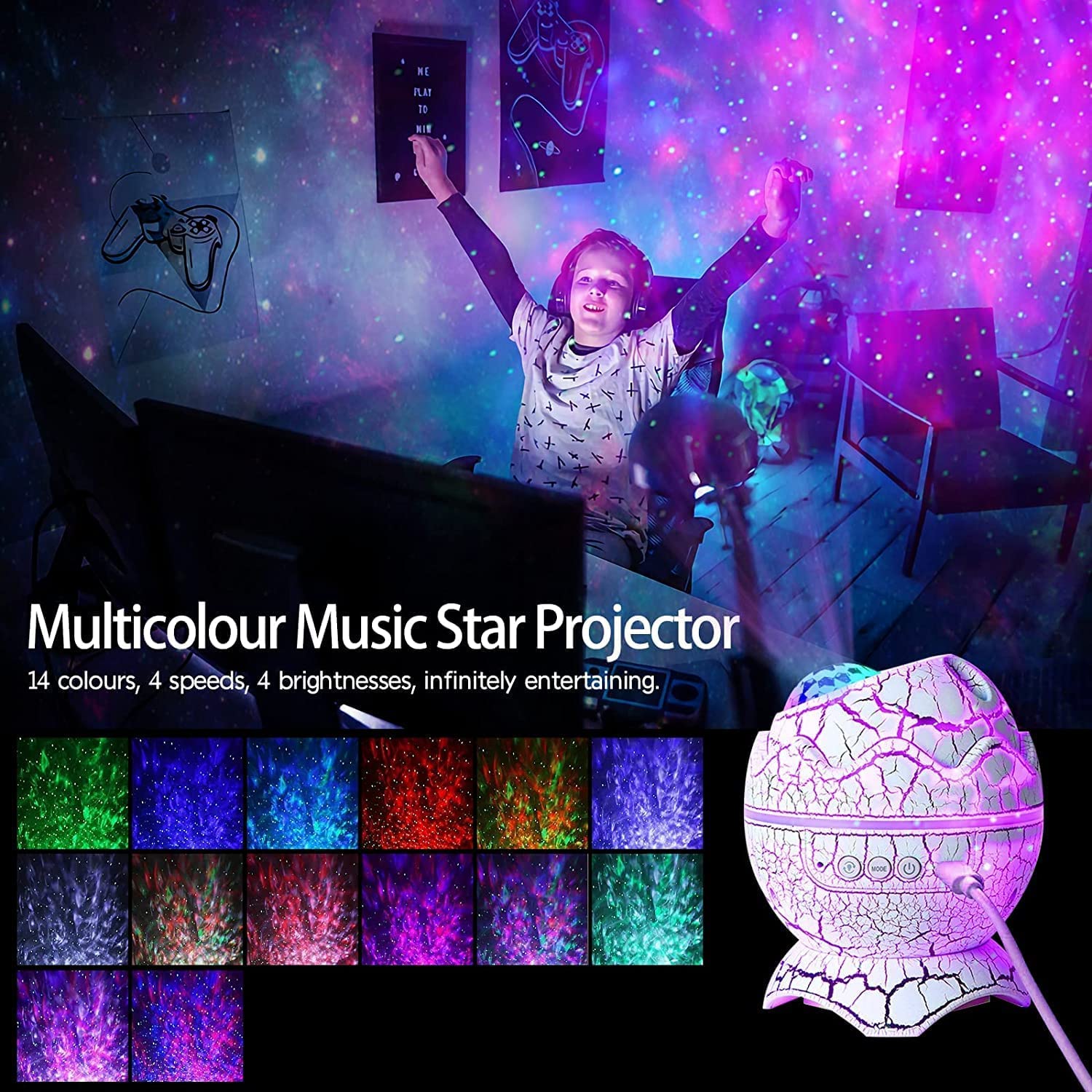 ELEPHANTBOAT Star Projector Light with Bluetooth Speaker and 19 White Noise | Remote Timer