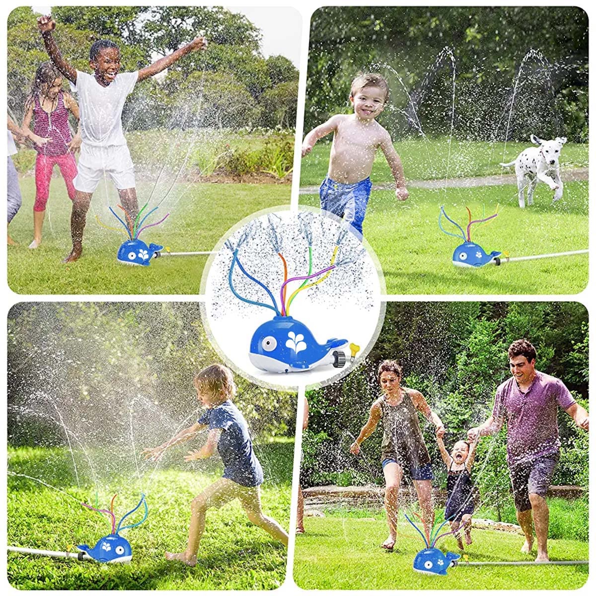 PATPAT Water Toys for Kids featuring 6 Swing Tubes and 8 ft Spray Range | Blue Whale Sprinkler