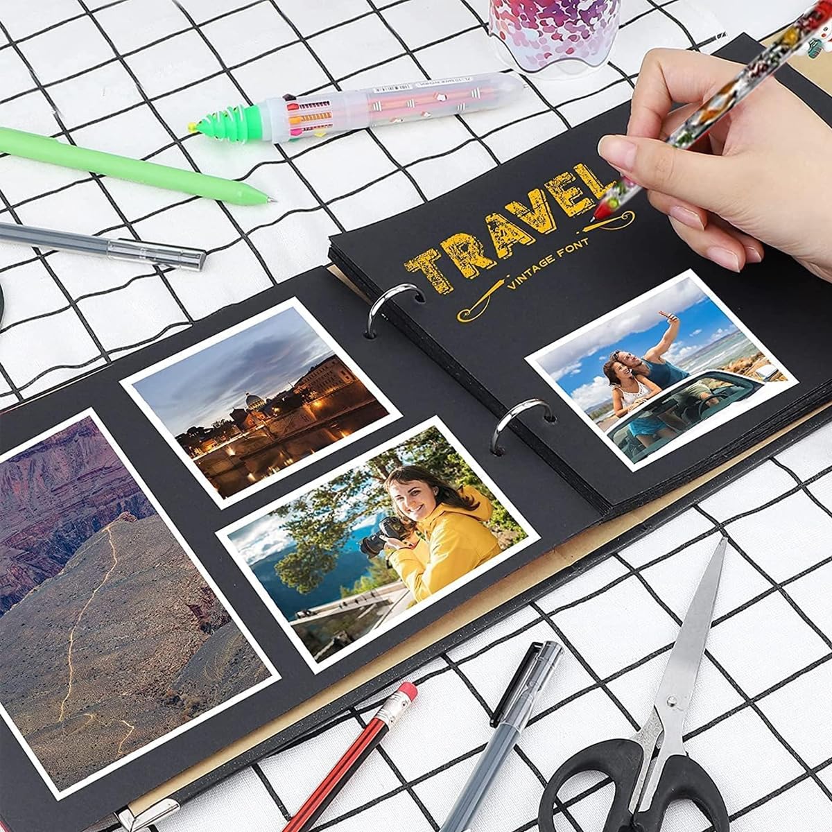 HASTHIP Romantic DIY Scrapbook Album for Weddings and Anniversaries with 30 Black Pages | Heart Shaped Cover Holds 120 7 inch Photos