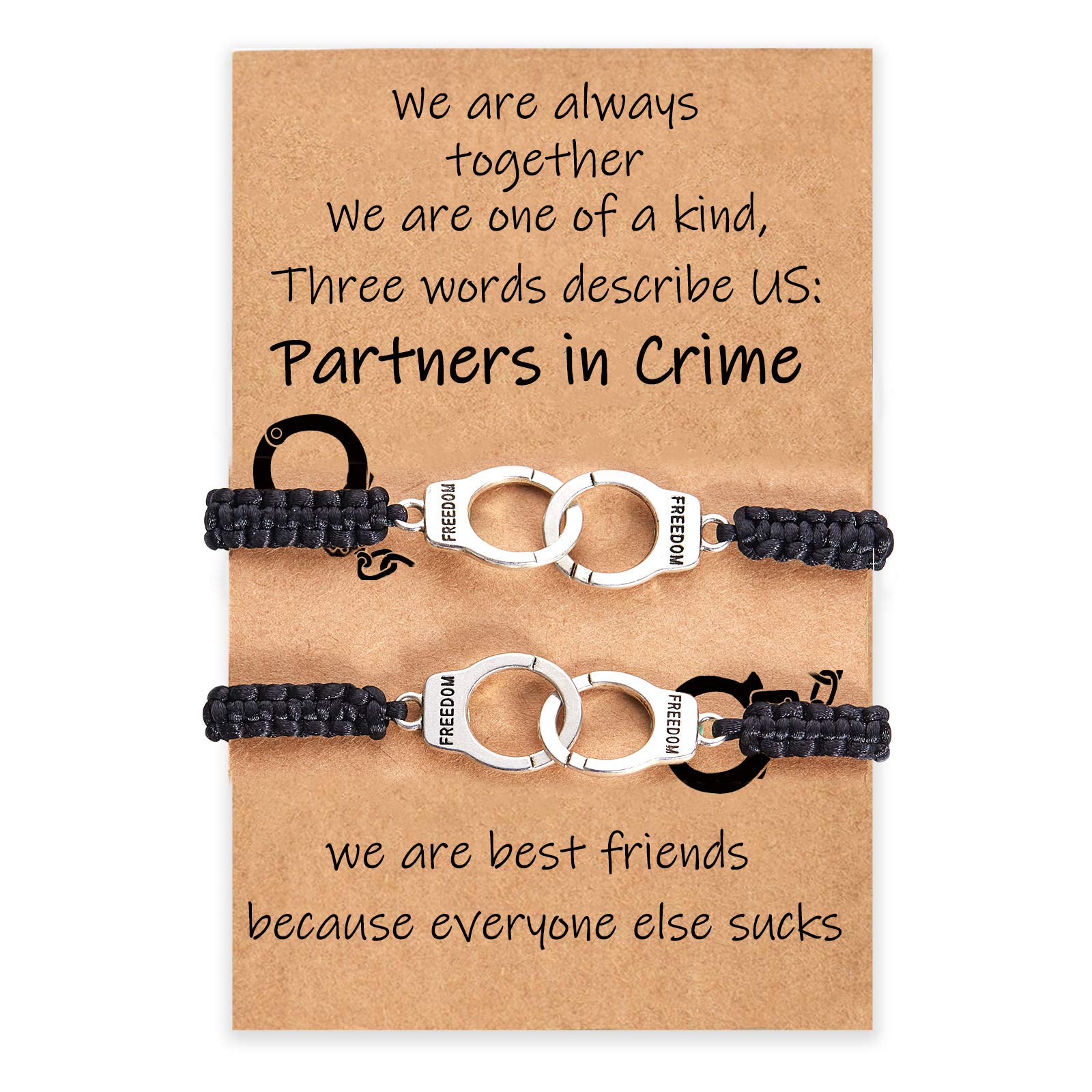 SANNIDHI Friendship Bracelets for 2 Girls, Creative Handcuff Braided Bracelet for Best Friends Adjustable Bracelets for Women Couple Gift (Partners in Crime)