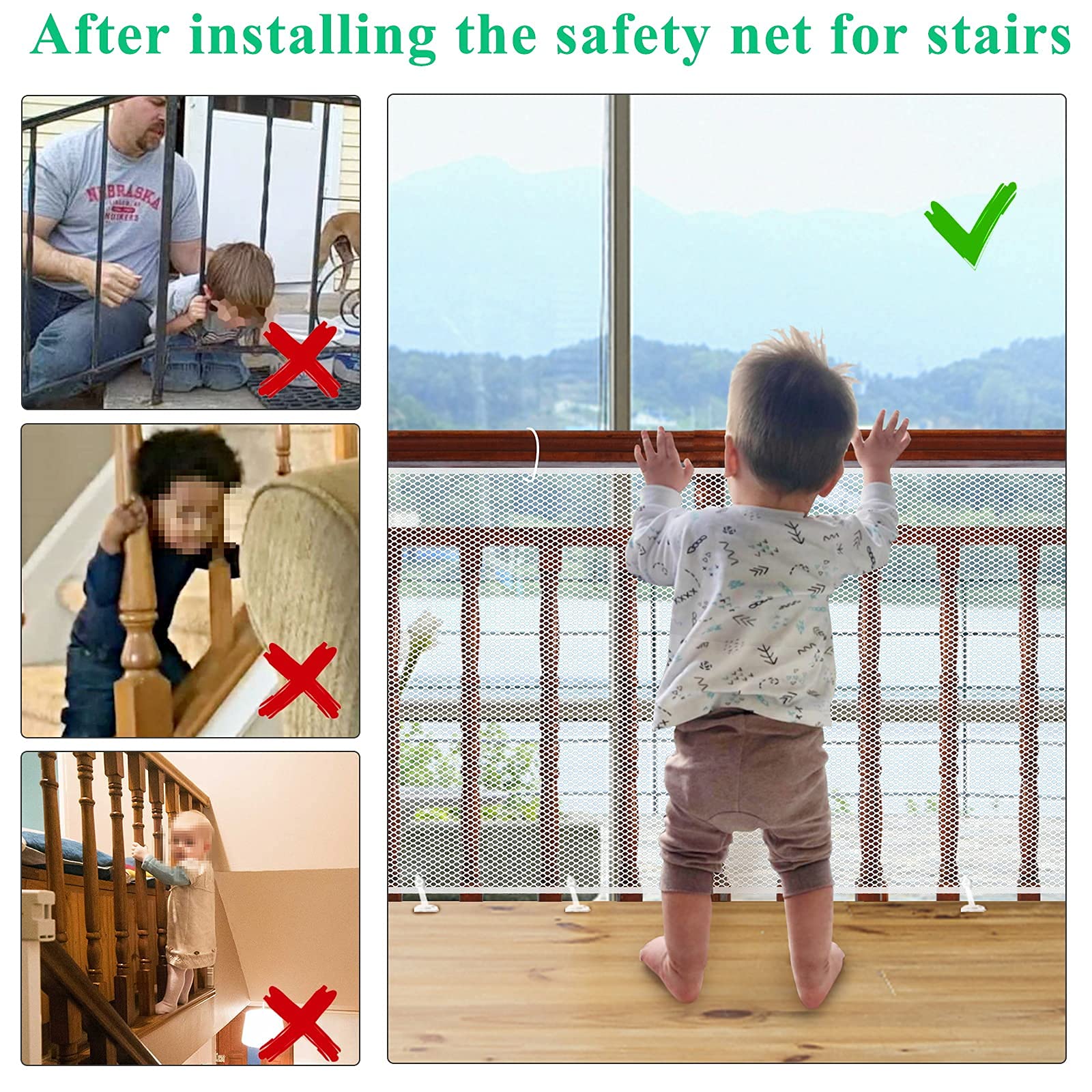 SNOWIE SOFT Baby Safety Net for Balcony and Stairs with 25 Ropes & 15 Buckles | 300×78 cm White