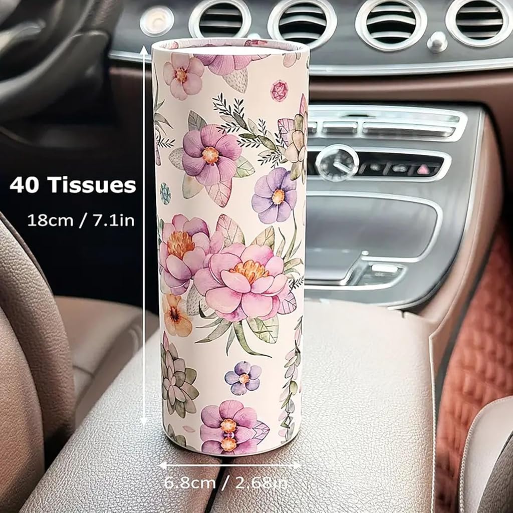 STHIRA® 3Pcs Car Roll Paper Case Floral Cardboard Holder for Roll Paper with Lid Hand Paper Towel Dispenser Holder for Car Home Use, Easy to Refill, Universal Roll Paper Towel, 13.3x18cm