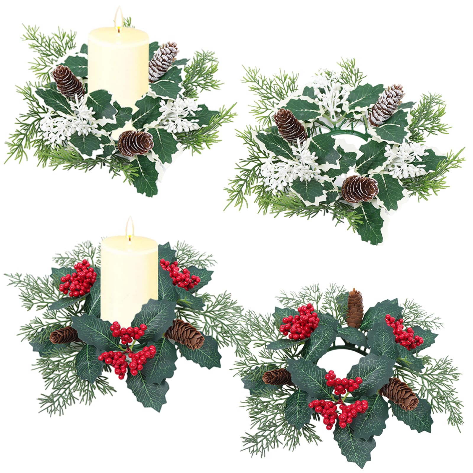 Supvox® 2Pcs Christmas Realistic Red Berry Garland Decor 13.7'' Dia Small Holly Branch Greeny Ornaments Holiday Festive Decorative Garland for Door Knob, Candle & More