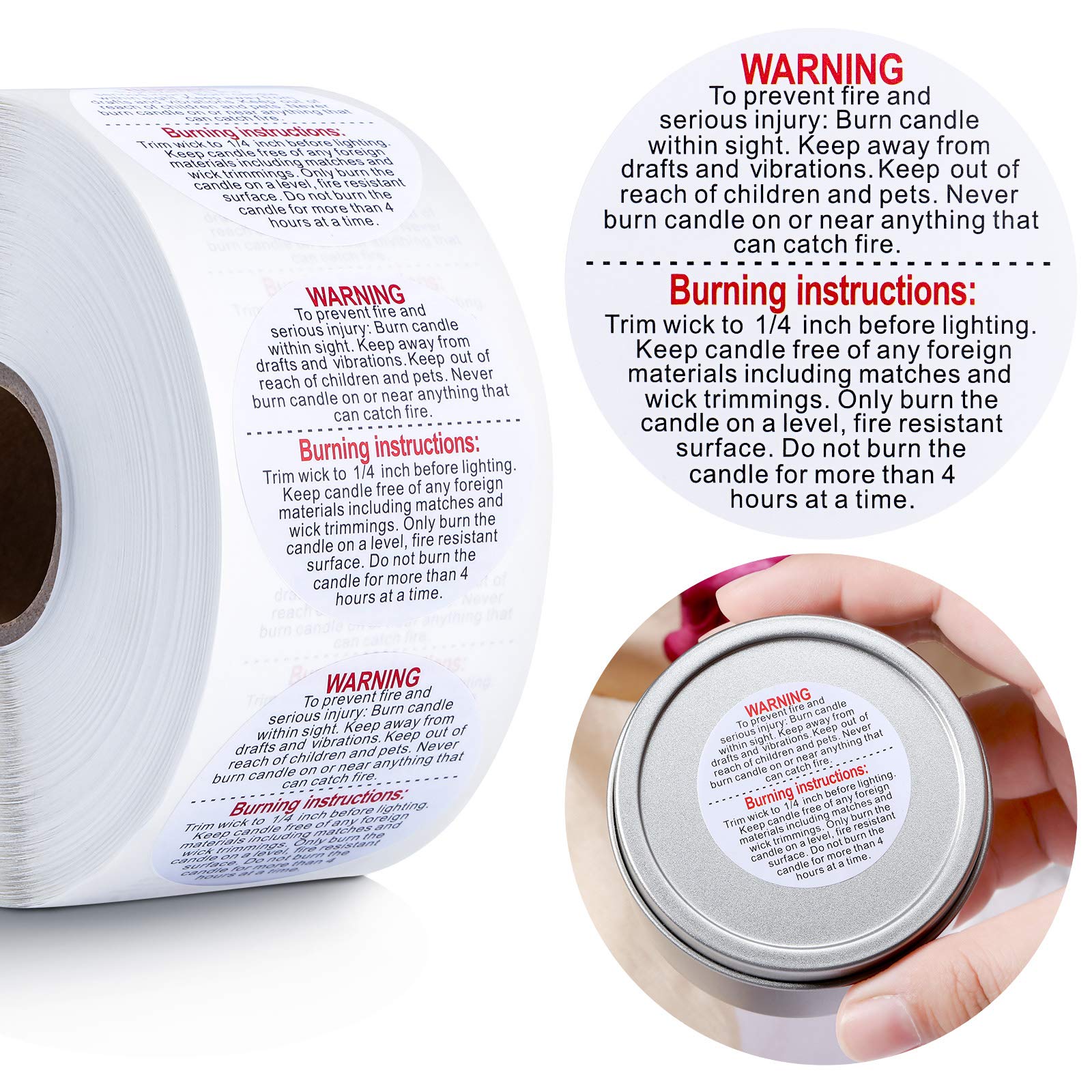 HASTHIP Candle Warning Sticker for Jars and Making | 500 Self-Adhesive Safety Labels