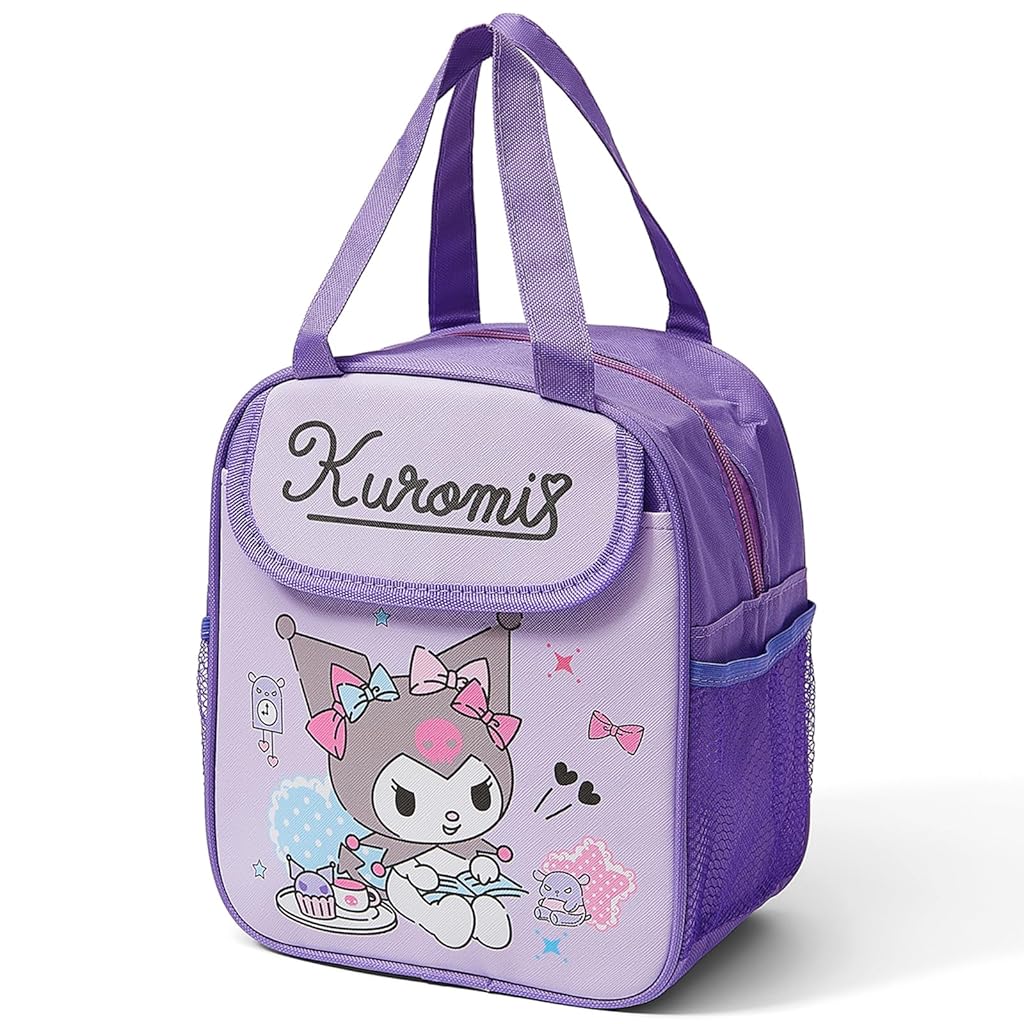 HANNEA® Insulated Lunch Bag Kawaii Cartoon Kuromi Lunch Box Bag Handbag Bento Bag School Lunch Bag for Girls Picknic Food Bag, 20x13.5x23cm